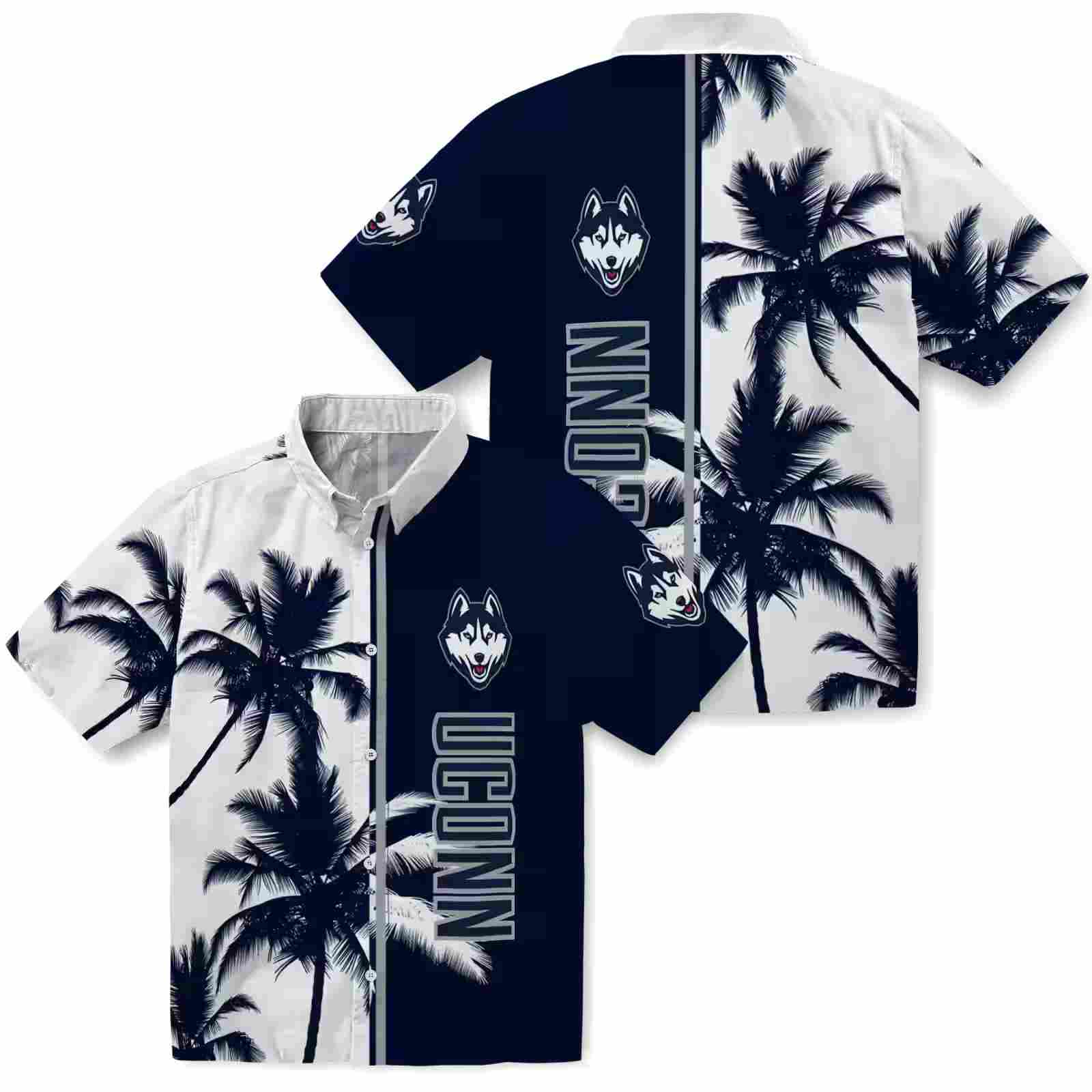 uconn huskies palm trees blue white hawaiian shirt high quality