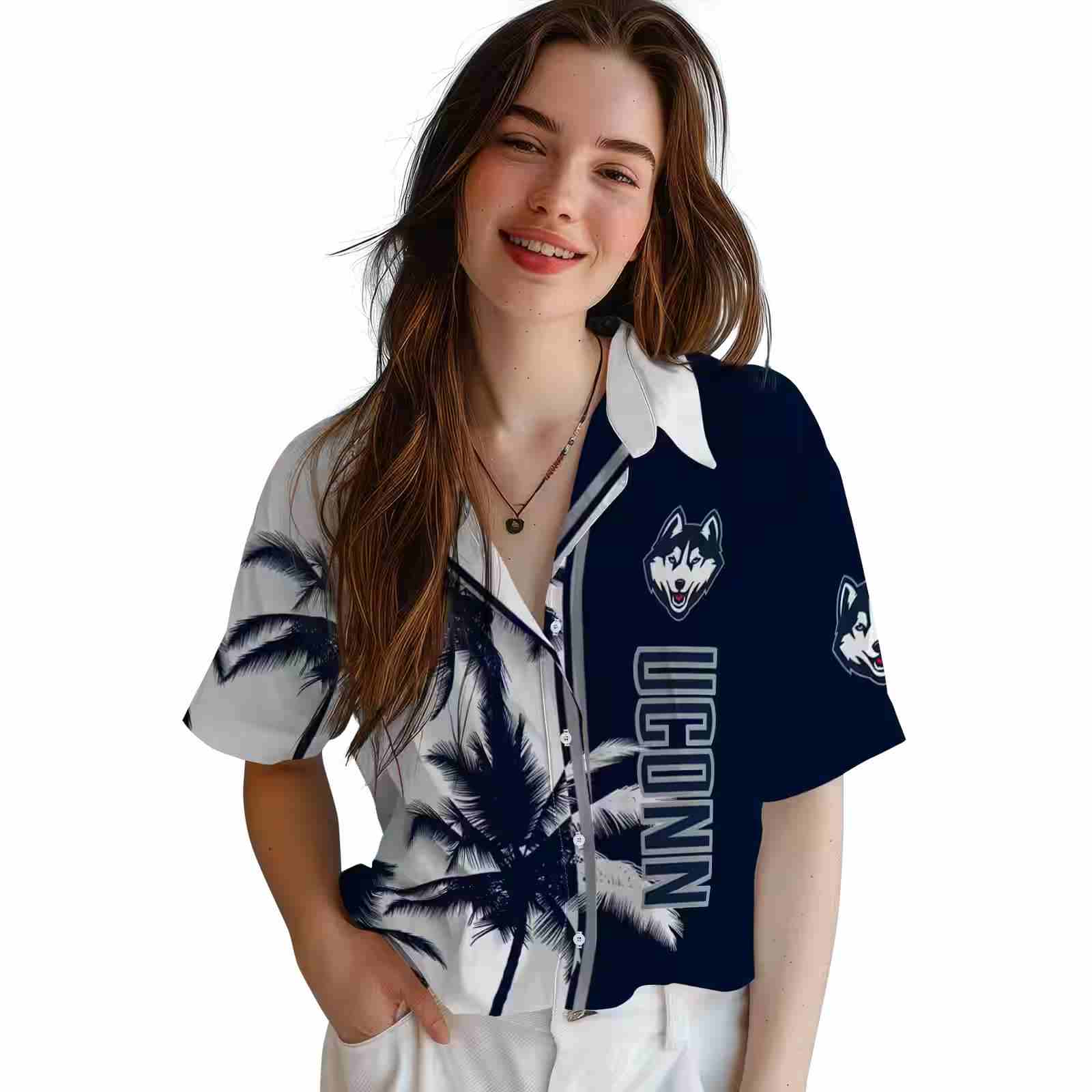 uconn huskies palm trees blue white hawaiian shirt latest model