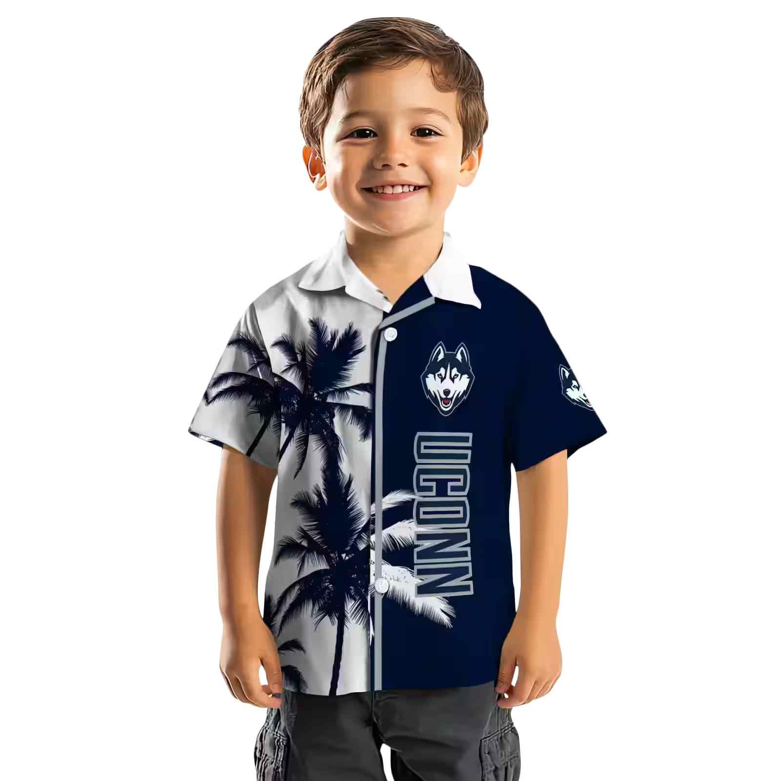 uconn huskies palm trees blue white hawaiian shirt top rated