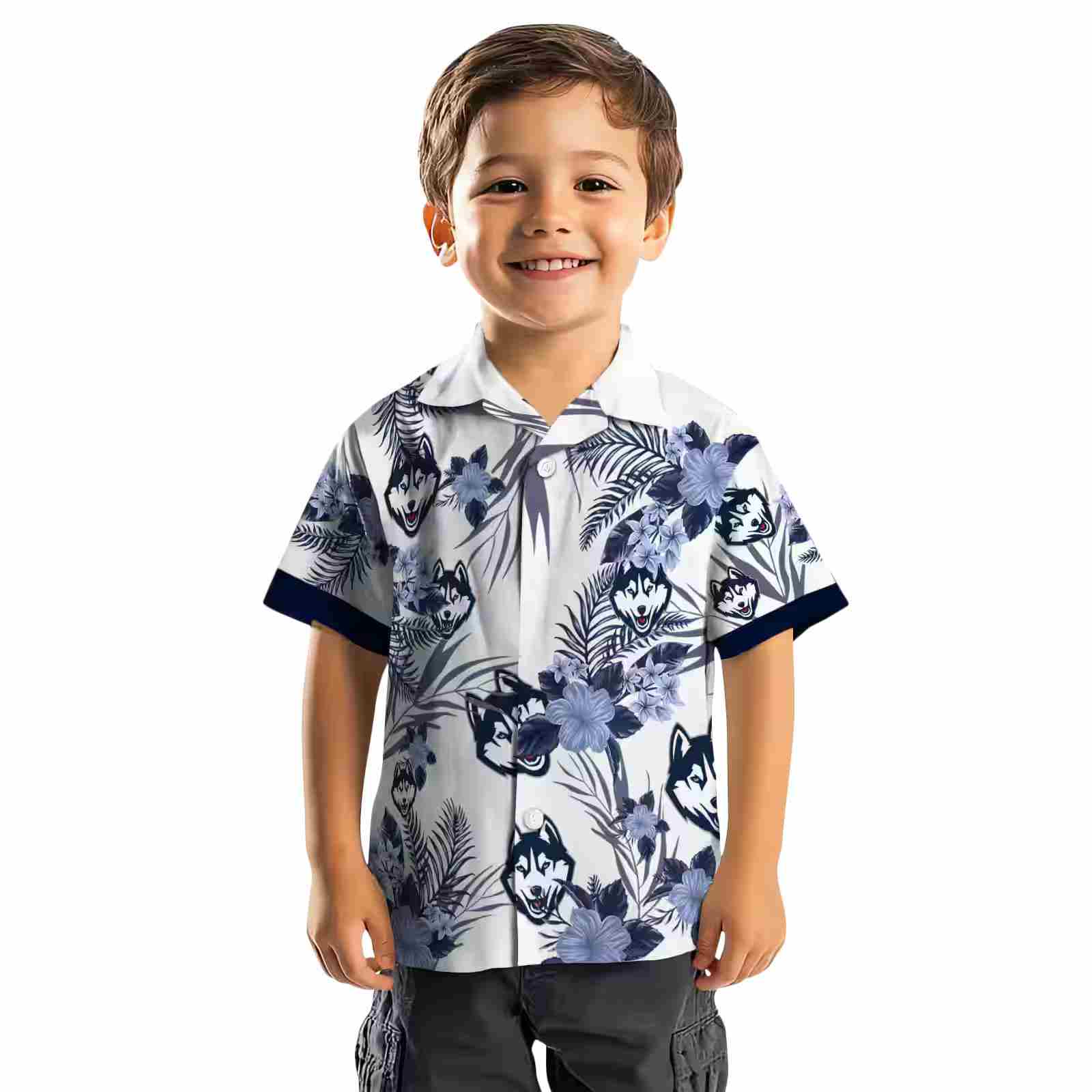 uconn huskies patriotic hibiscus design blue white hawaiian shirt top rated