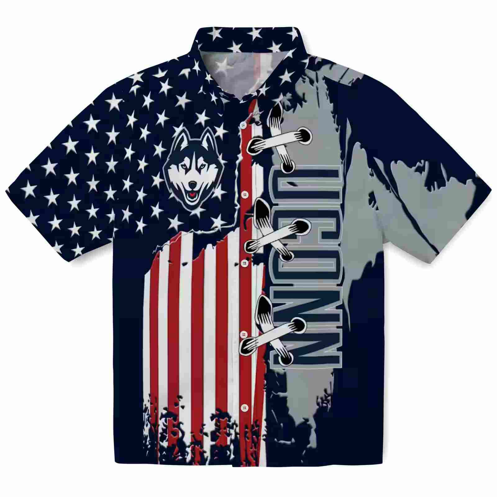 UConn Huskies Stitched Flag Blue Hawaiian Shirt