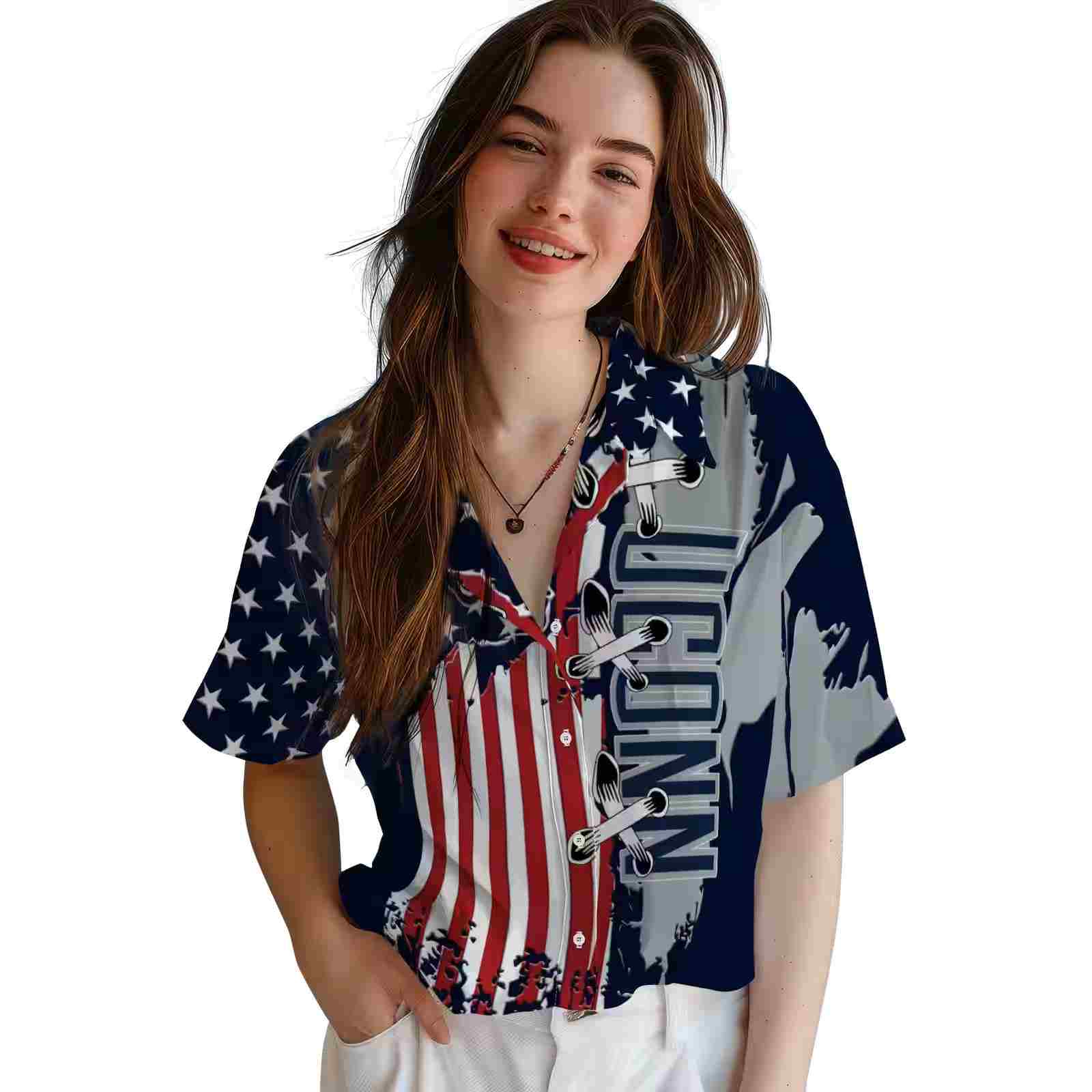 uconn huskies stitched flag blue hawaiian shirt latest model