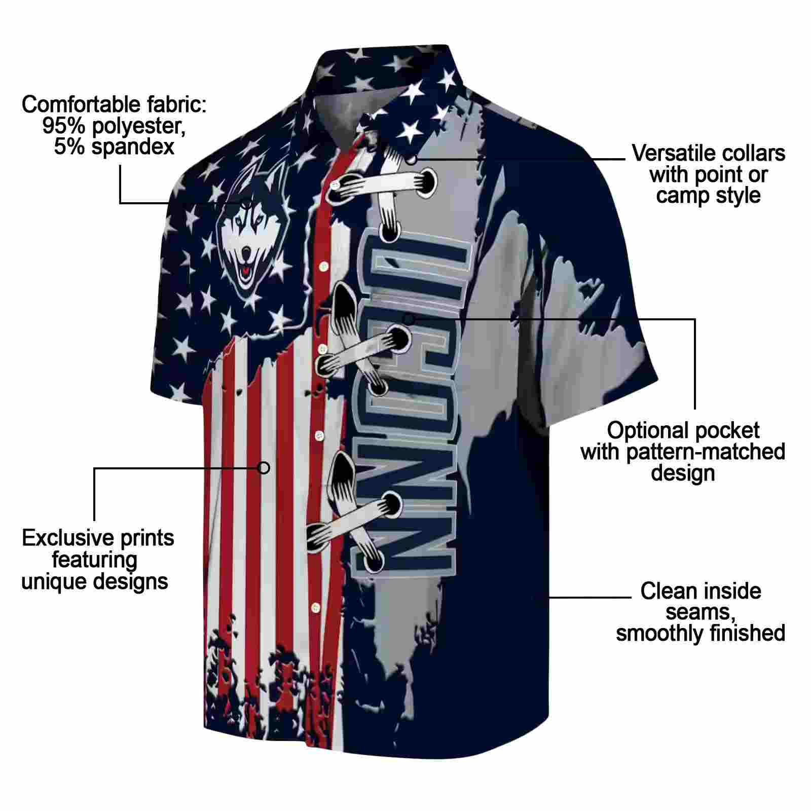 uconn huskies stitched flag blue hawaiian shirt new arrival