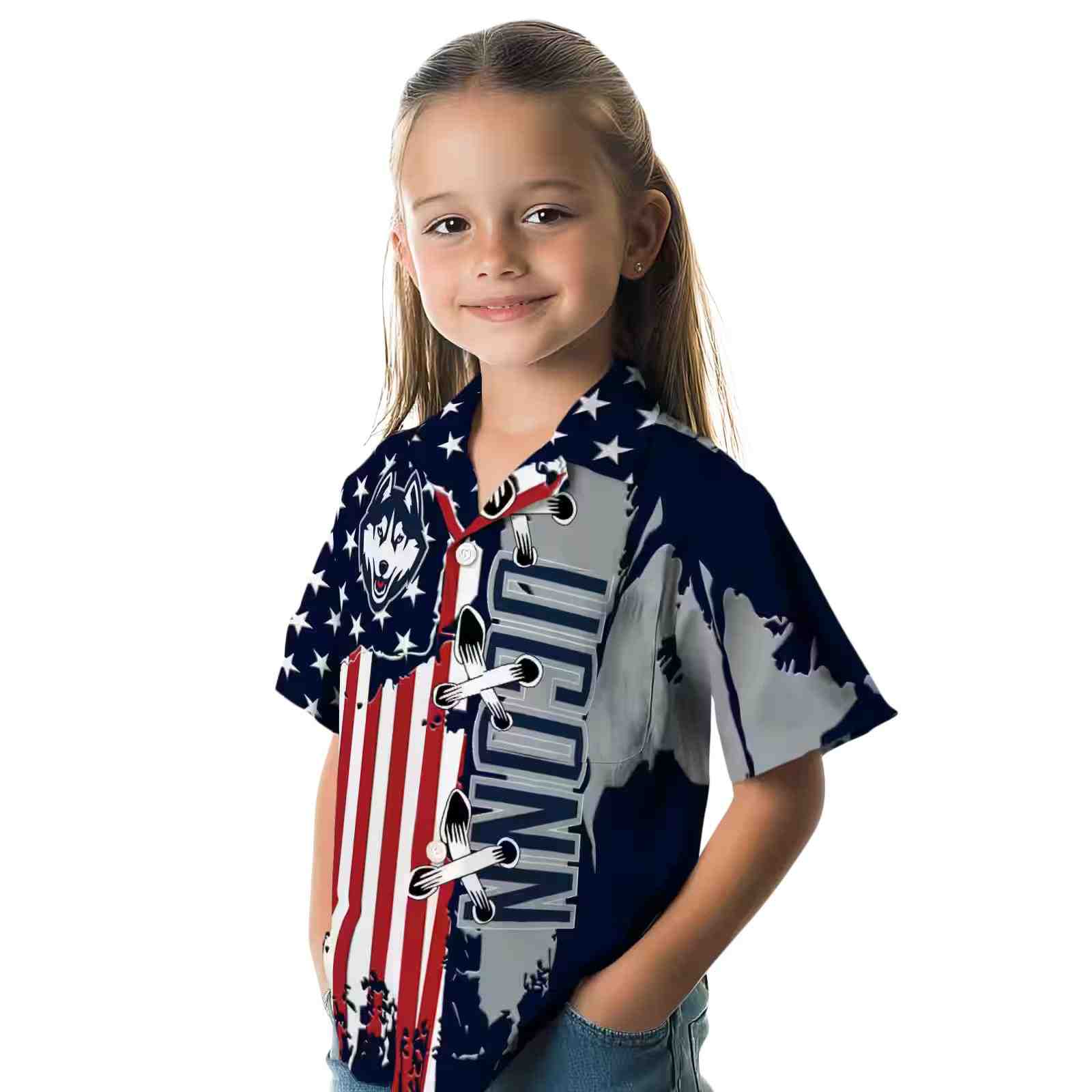 uconn huskies stitched flag blue hawaiian shirt premium grade