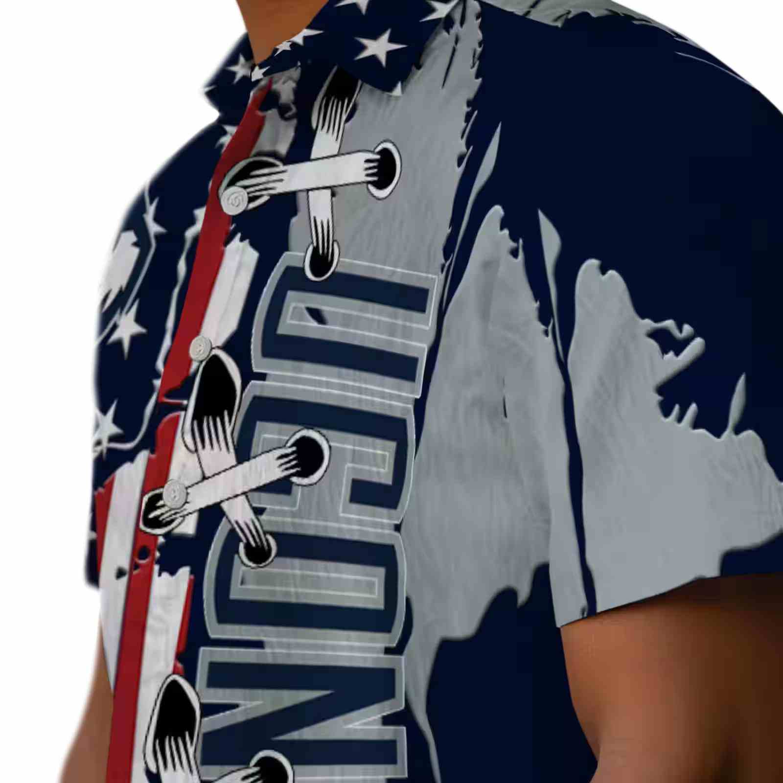 uconn huskies stitched flag blue hawaiian shirt trendy