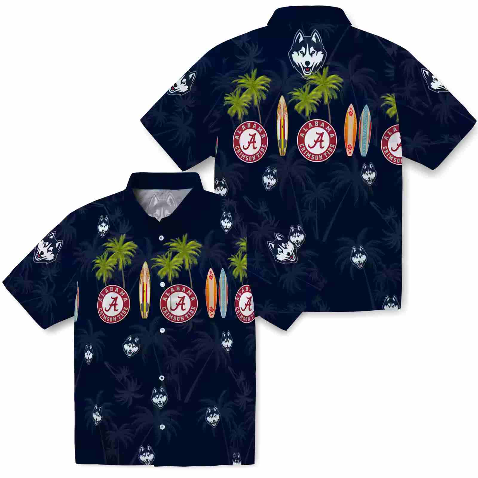 uconn huskies surfboard palm blue hawaiian shirt high quality