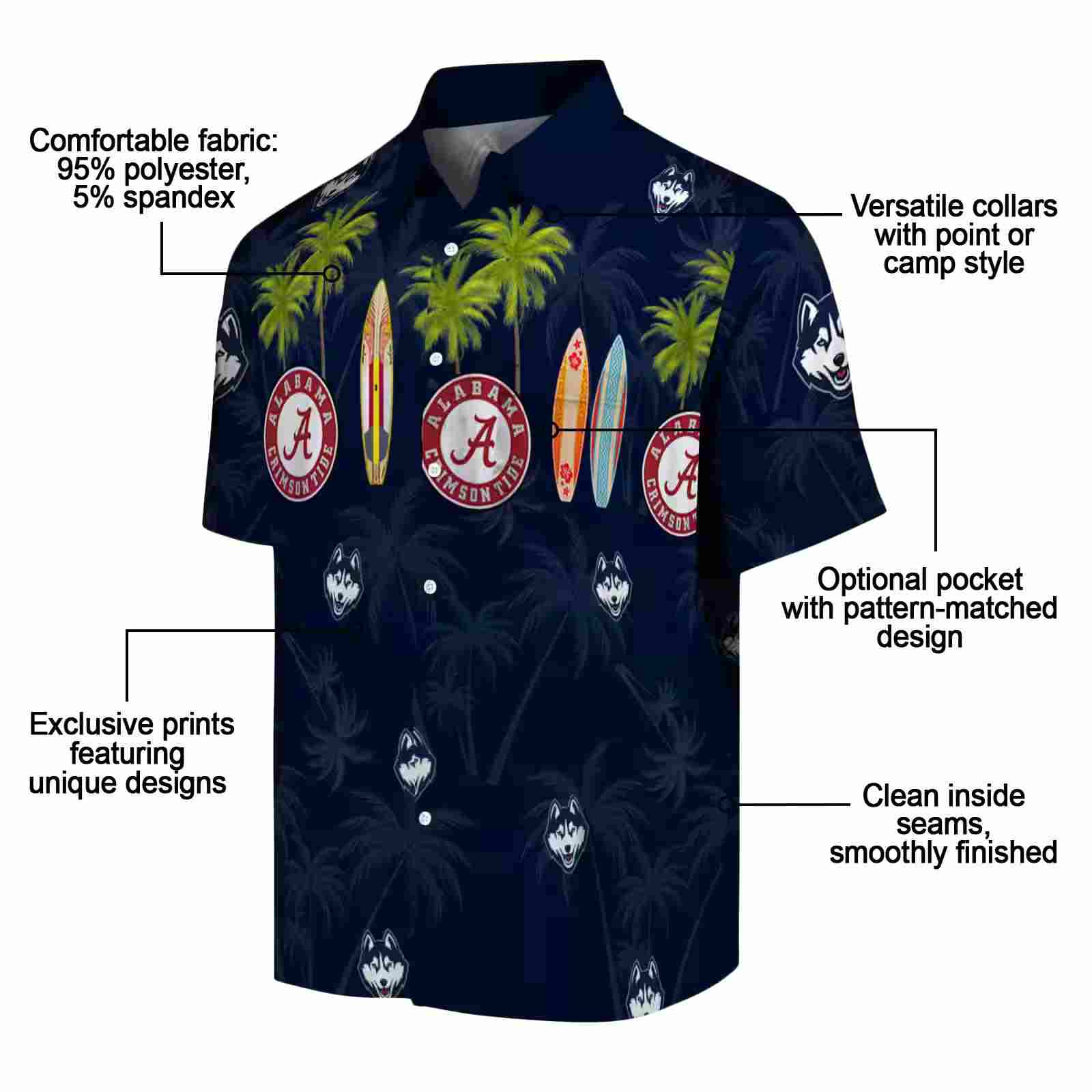 uconn huskies surfboard palm blue hawaiian shirt new arrival