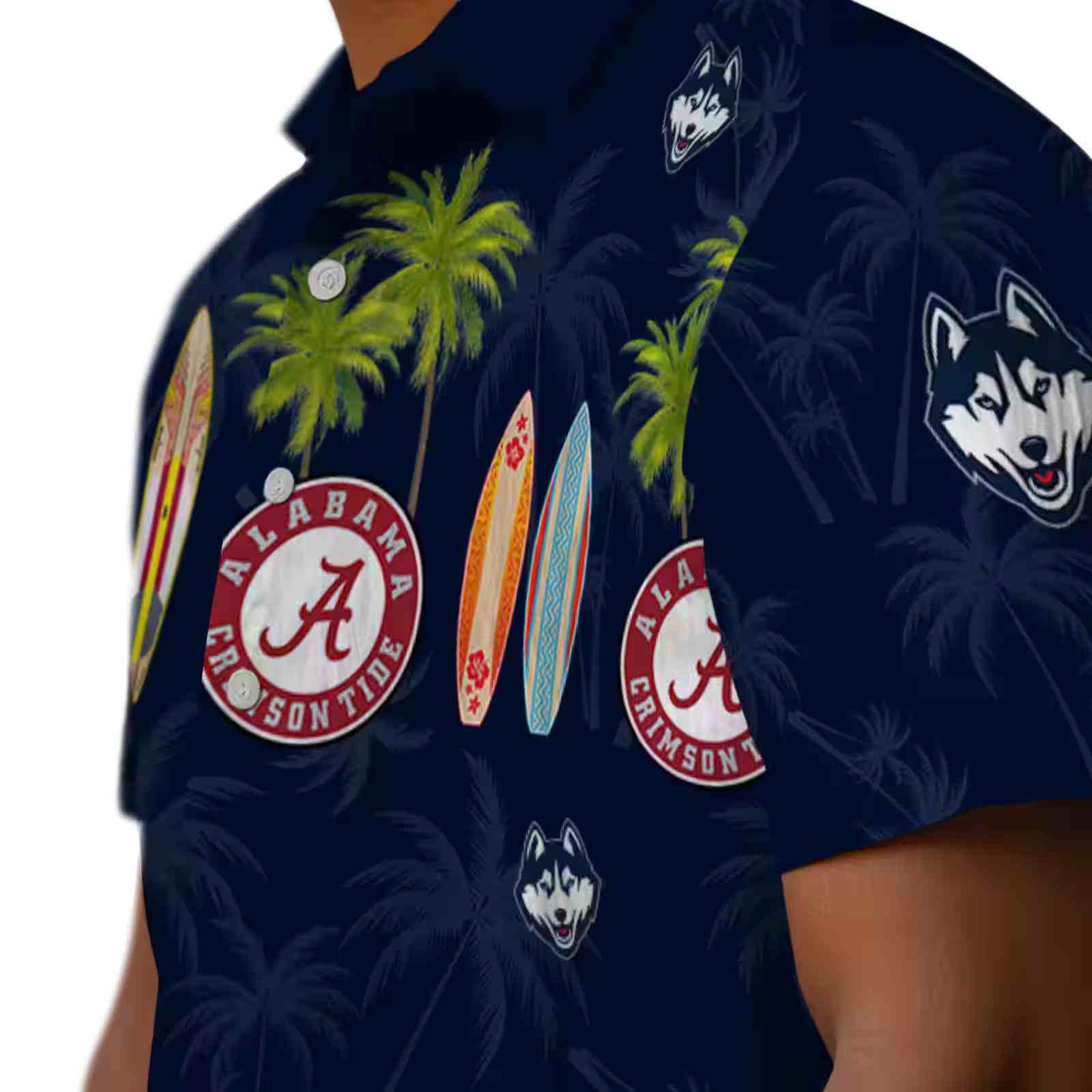 uconn huskies surfboard palm blue hawaiian shirt trendy