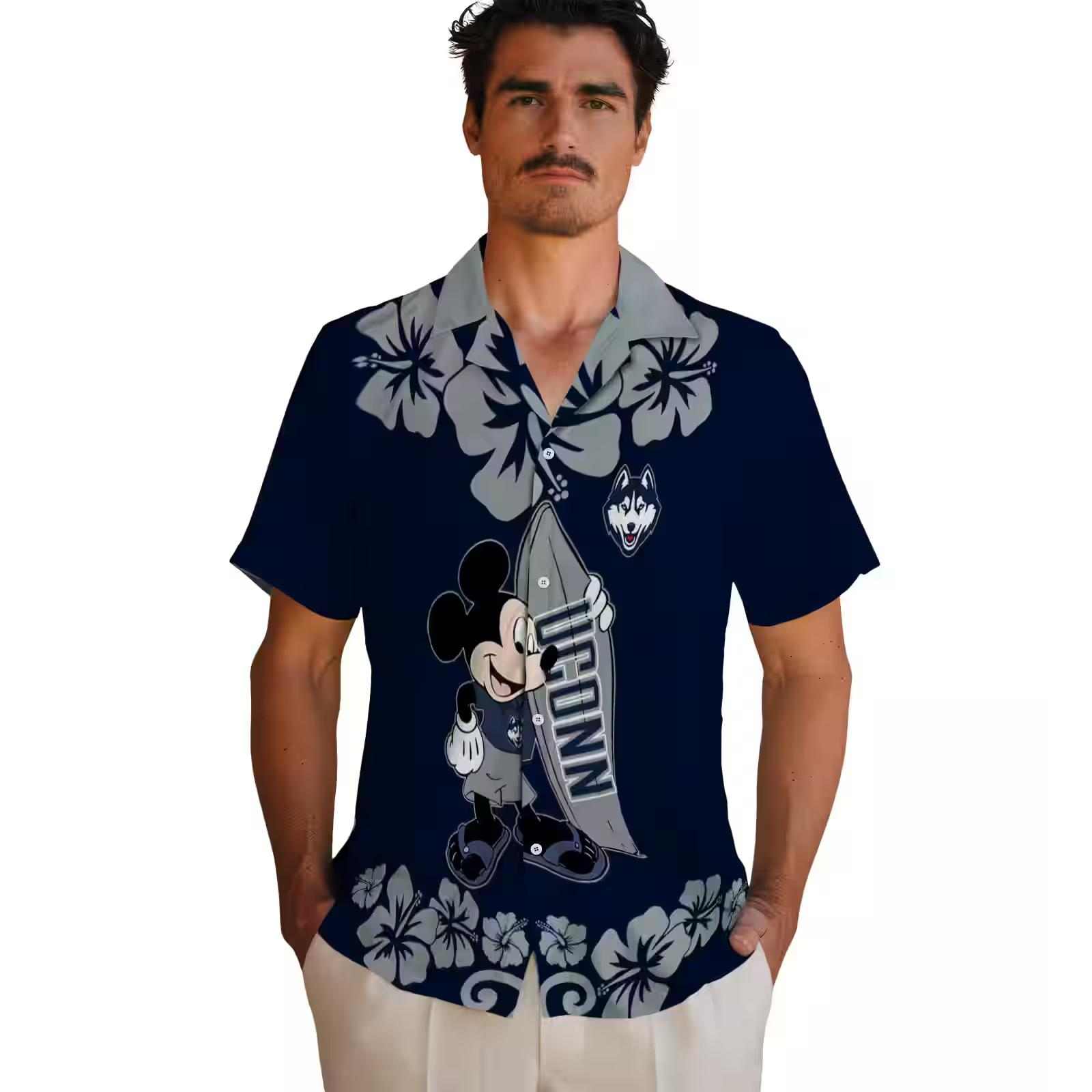 uconn huskies surfing mickey blue hawaiian shirt fashion forward