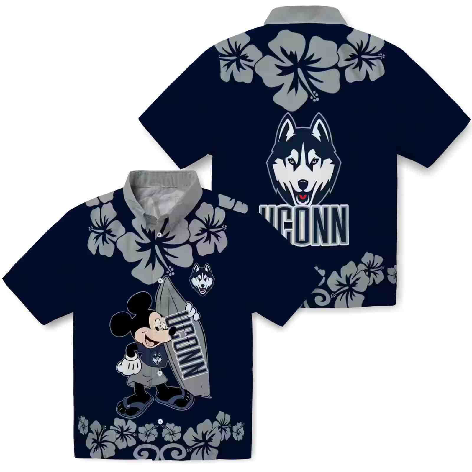 uconn huskies surfing mickey blue hawaiian shirt high quality