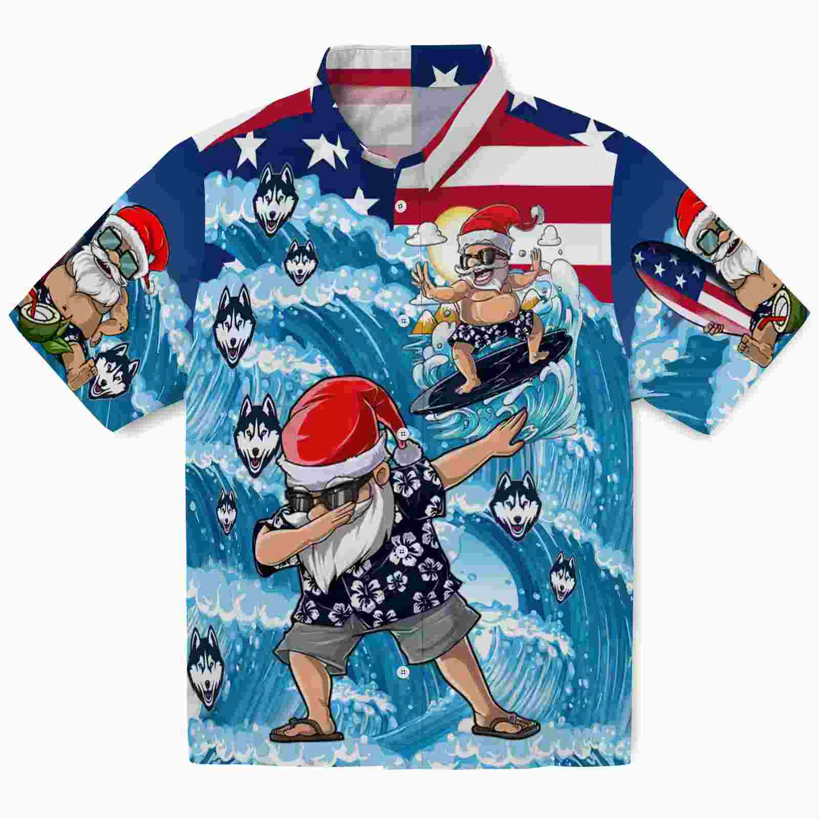 UConn Huskies Surfing Santa Blue Hawaiian Shirt