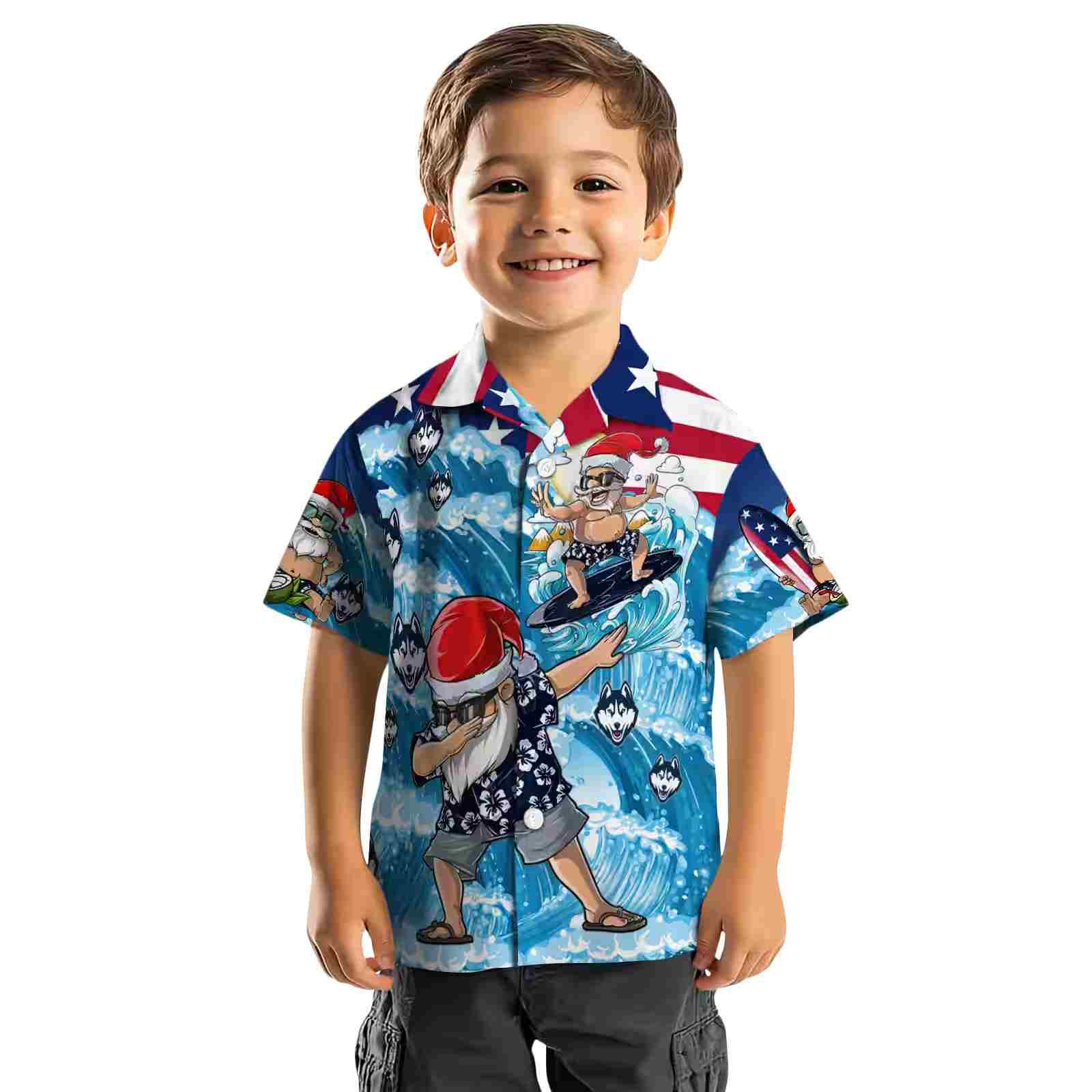 uconn huskies surfing santa blue hawaiian shirt top rated