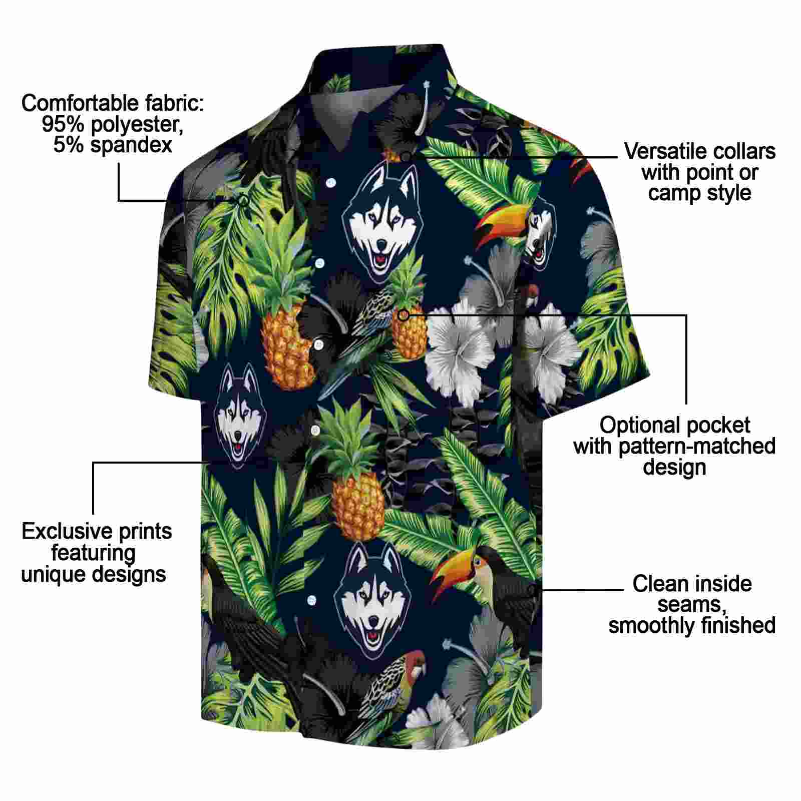 uconn huskies toucan hibiscus pineapple blue green hawaiian shirt new arrival