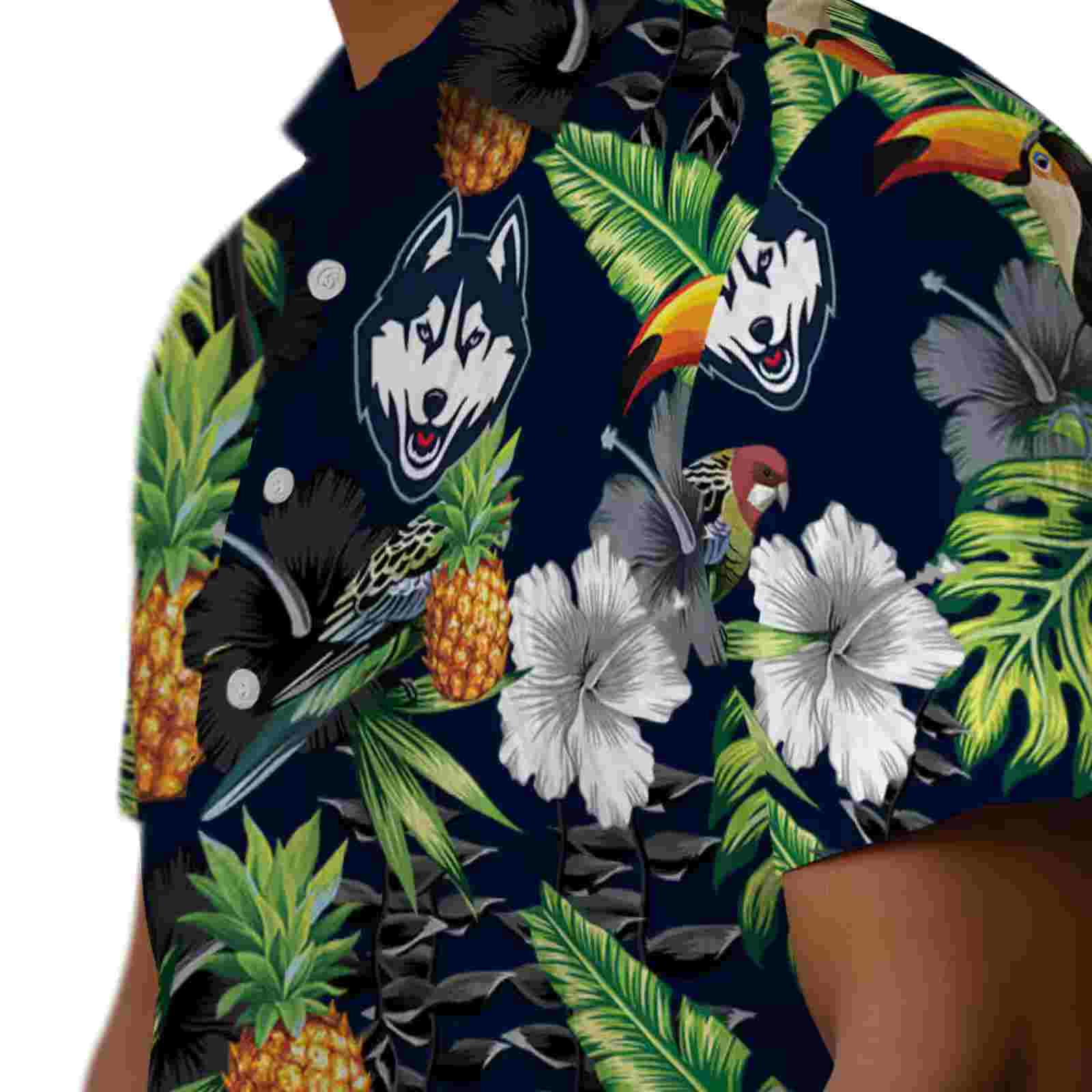 uconn huskies toucan hibiscus pineapple blue green hawaiian shirt trendy