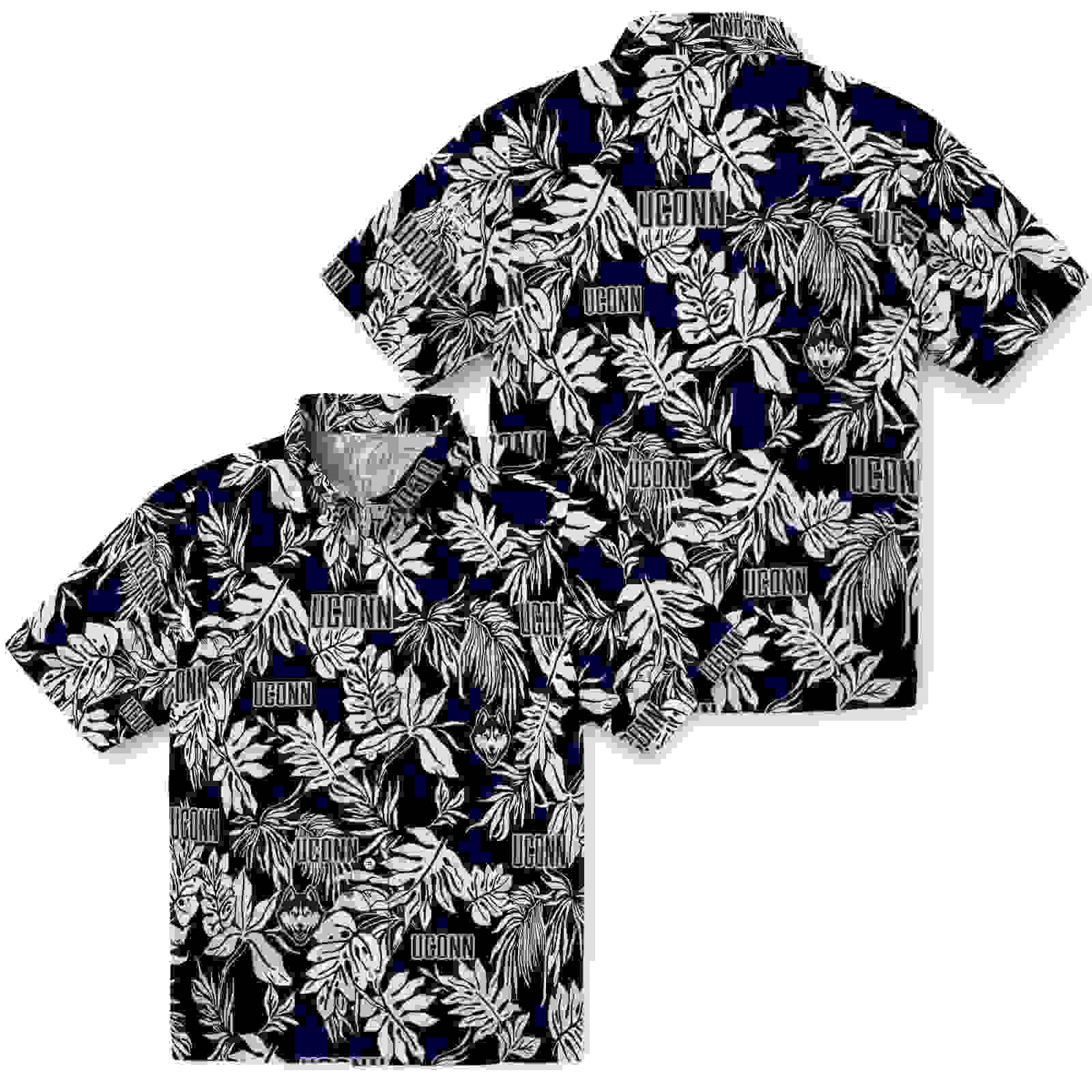 uconn huskies tropical leaf blue white hawaiian shirt high quality