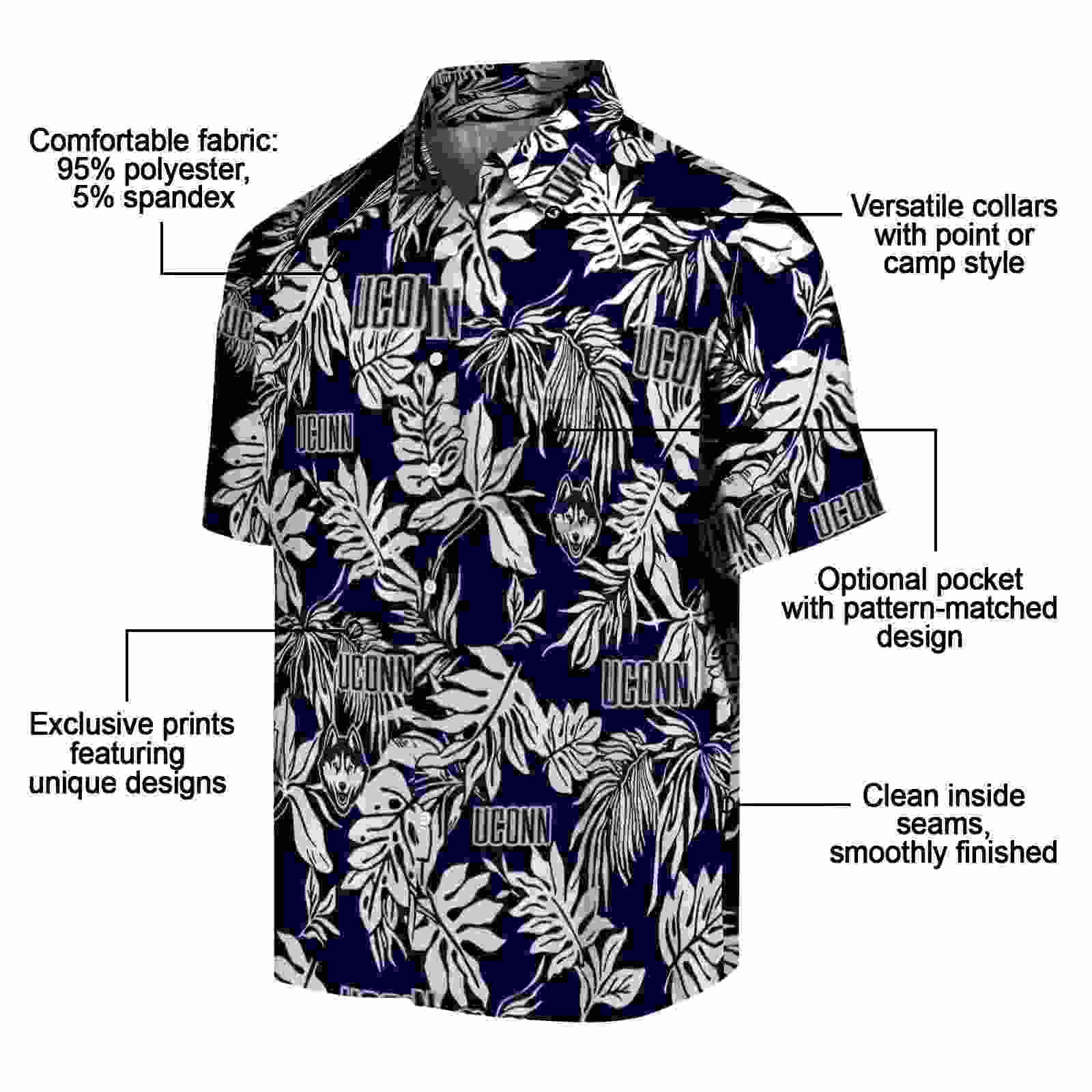 uconn huskies tropical leaf blue white hawaiian shirt new arrival