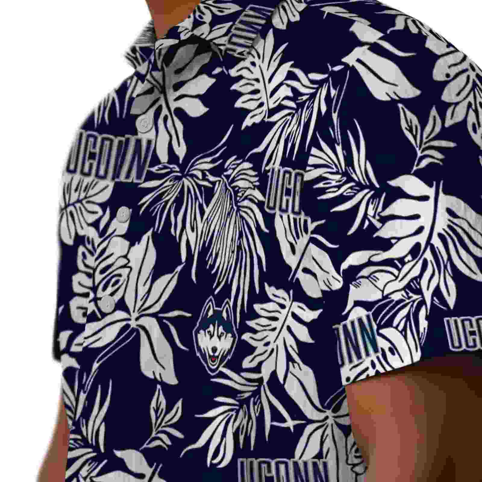 uconn huskies tropical leaf blue white hawaiian shirt trendy