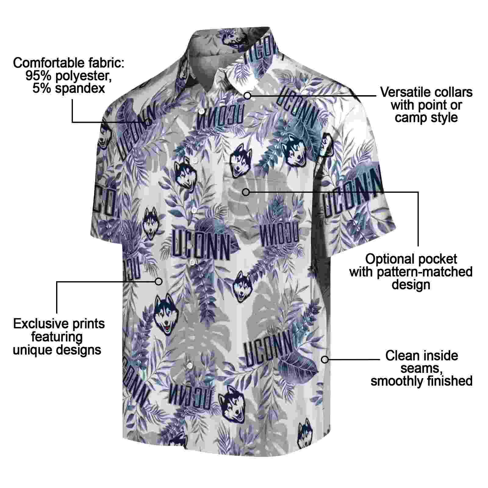 uconn huskies tropical leaves blue white hawaiian shirt new arrival