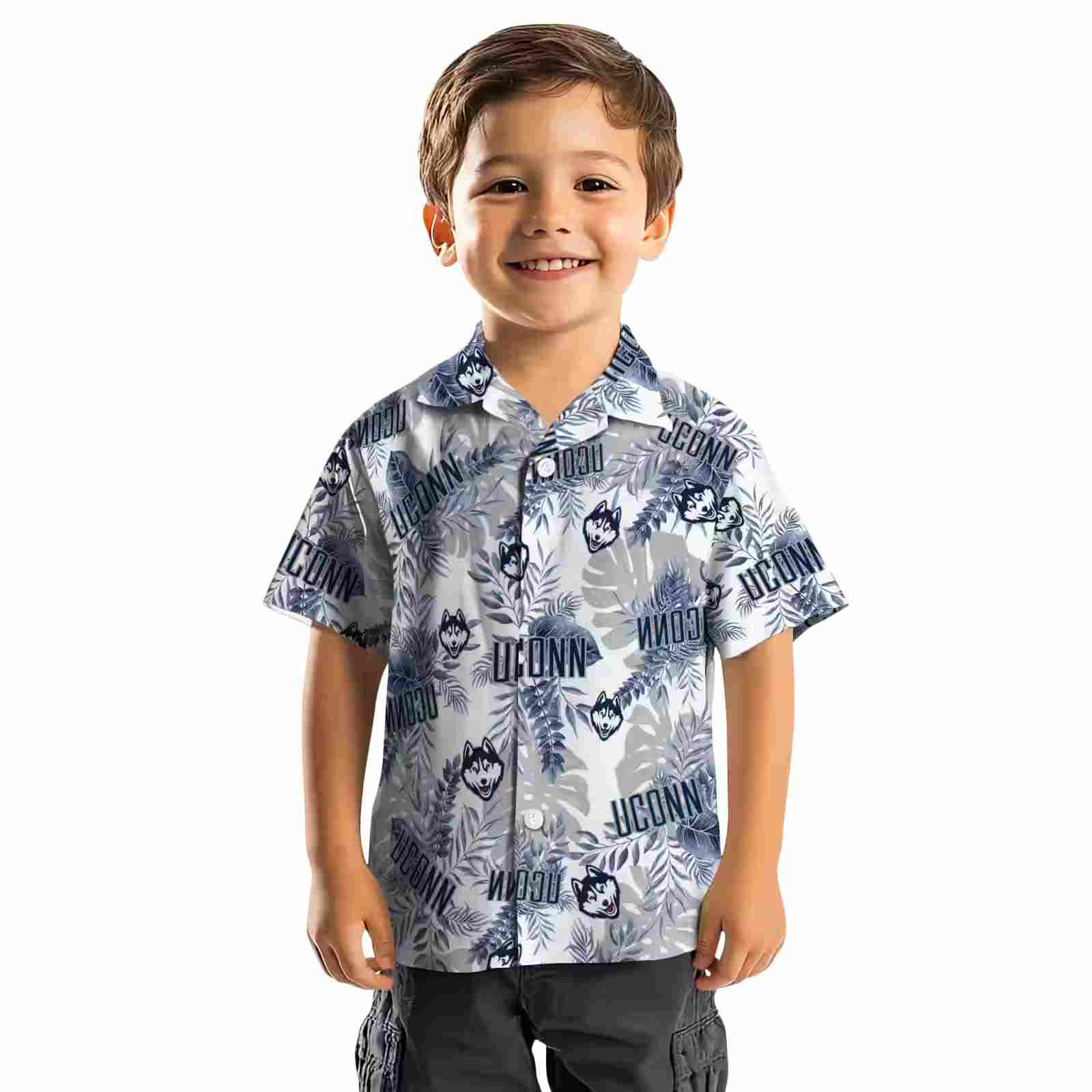 uconn huskies tropical leaves blue white hawaiian shirt top rated