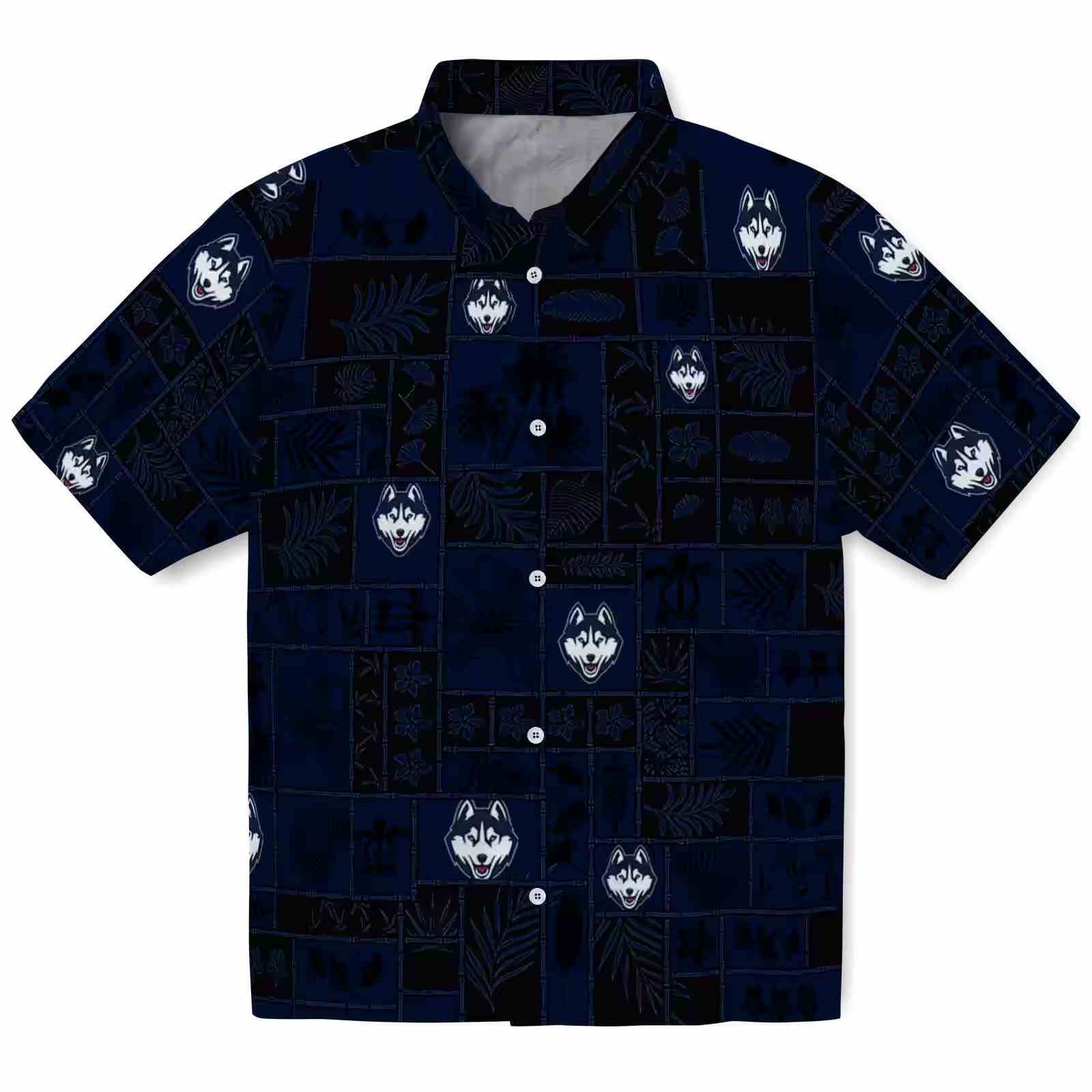 UConn Huskies Tropical Patchwork Blue Black Hawaiian Shirt