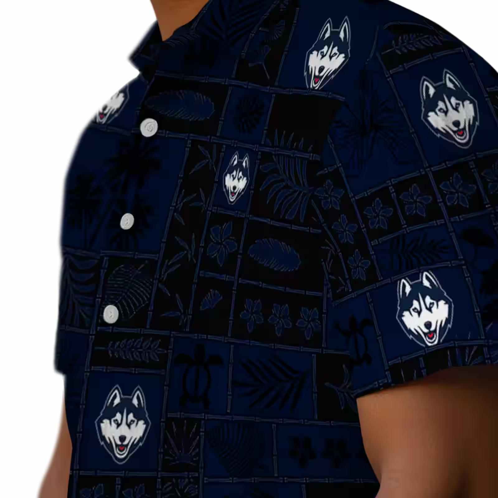 uconn huskies tropical patchwork blue black hawaiian shirt trendy