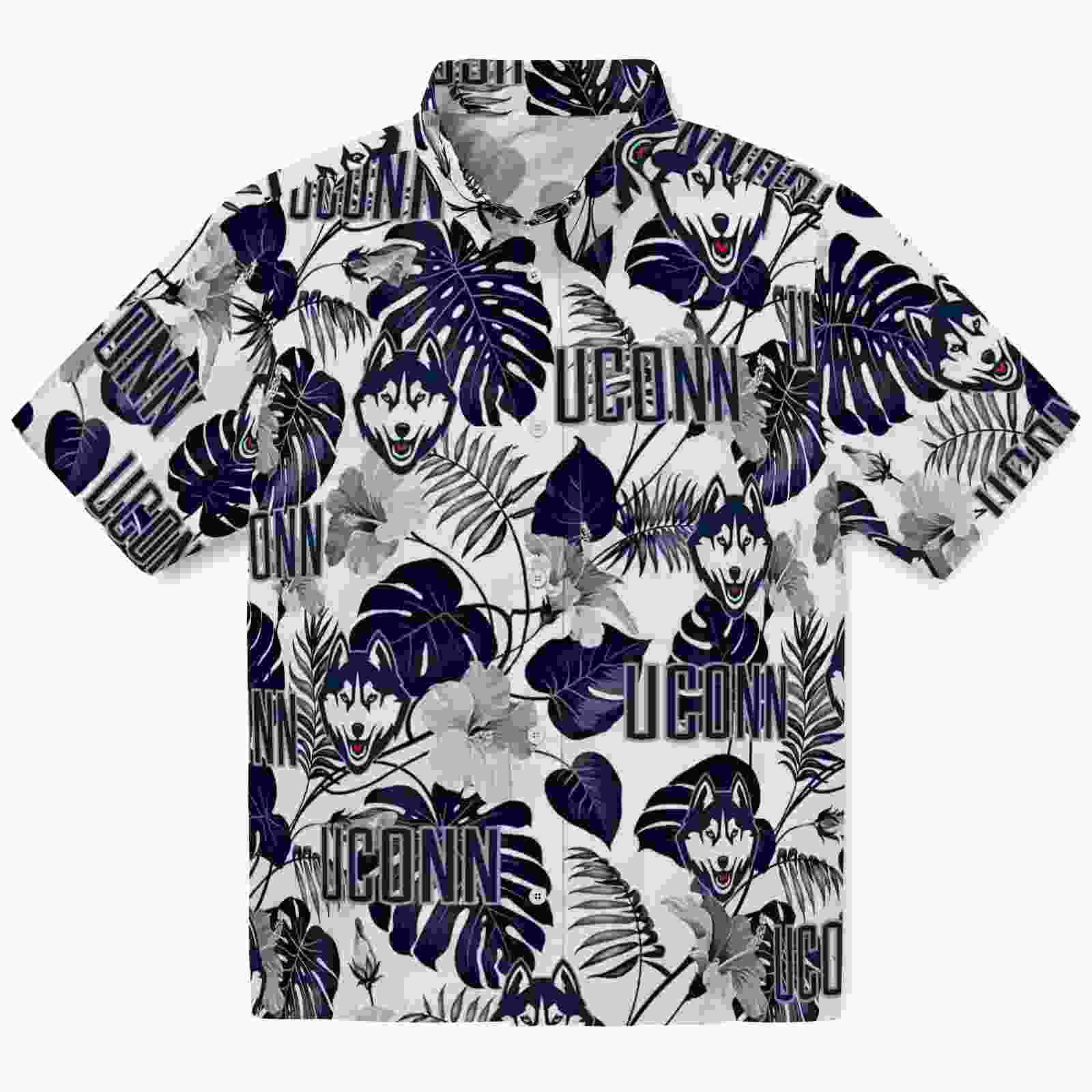 UConn Huskies Tropical Plants Blue White Hawaiian Shirt