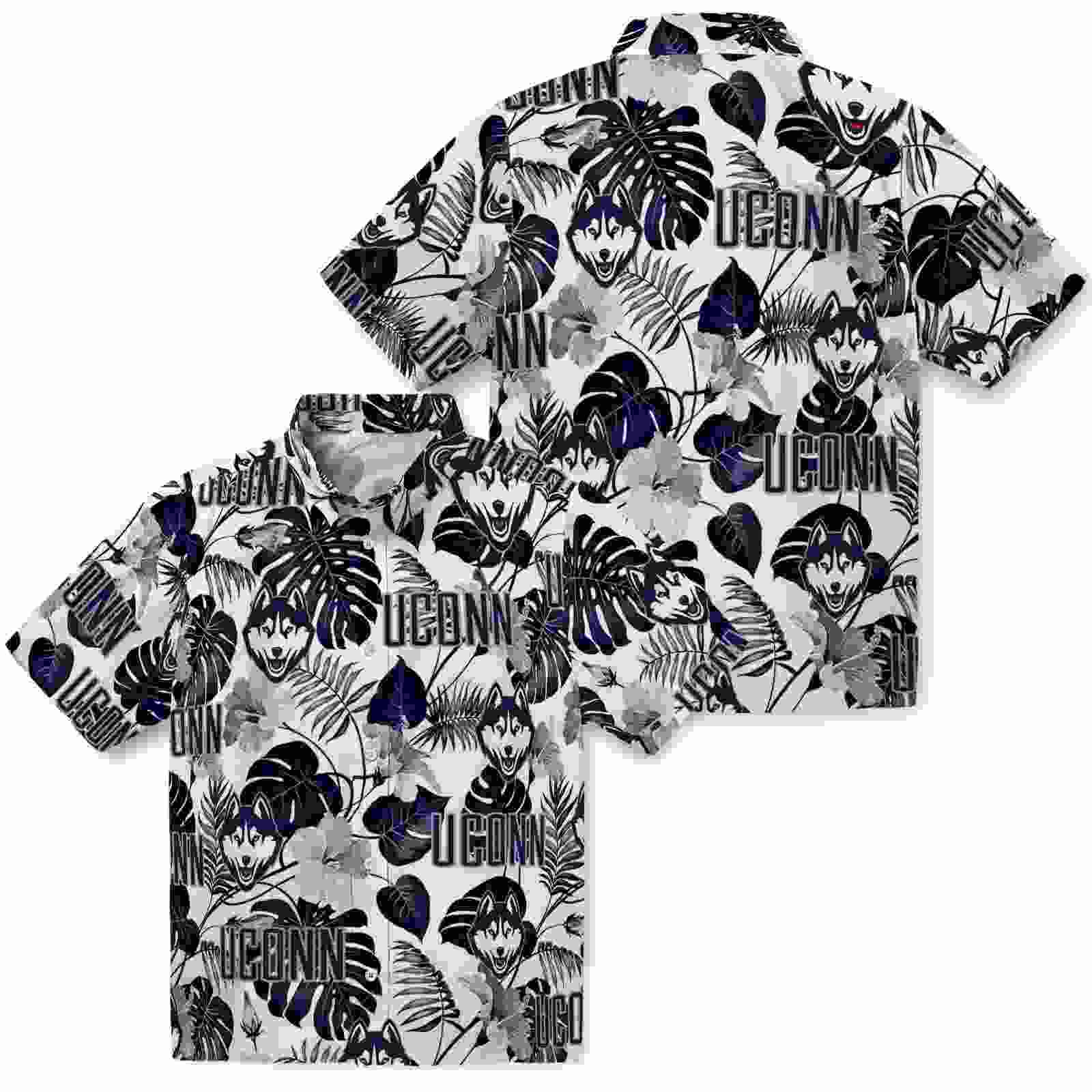 uconn huskies tropical plants blue white hawaiian shirt high quality