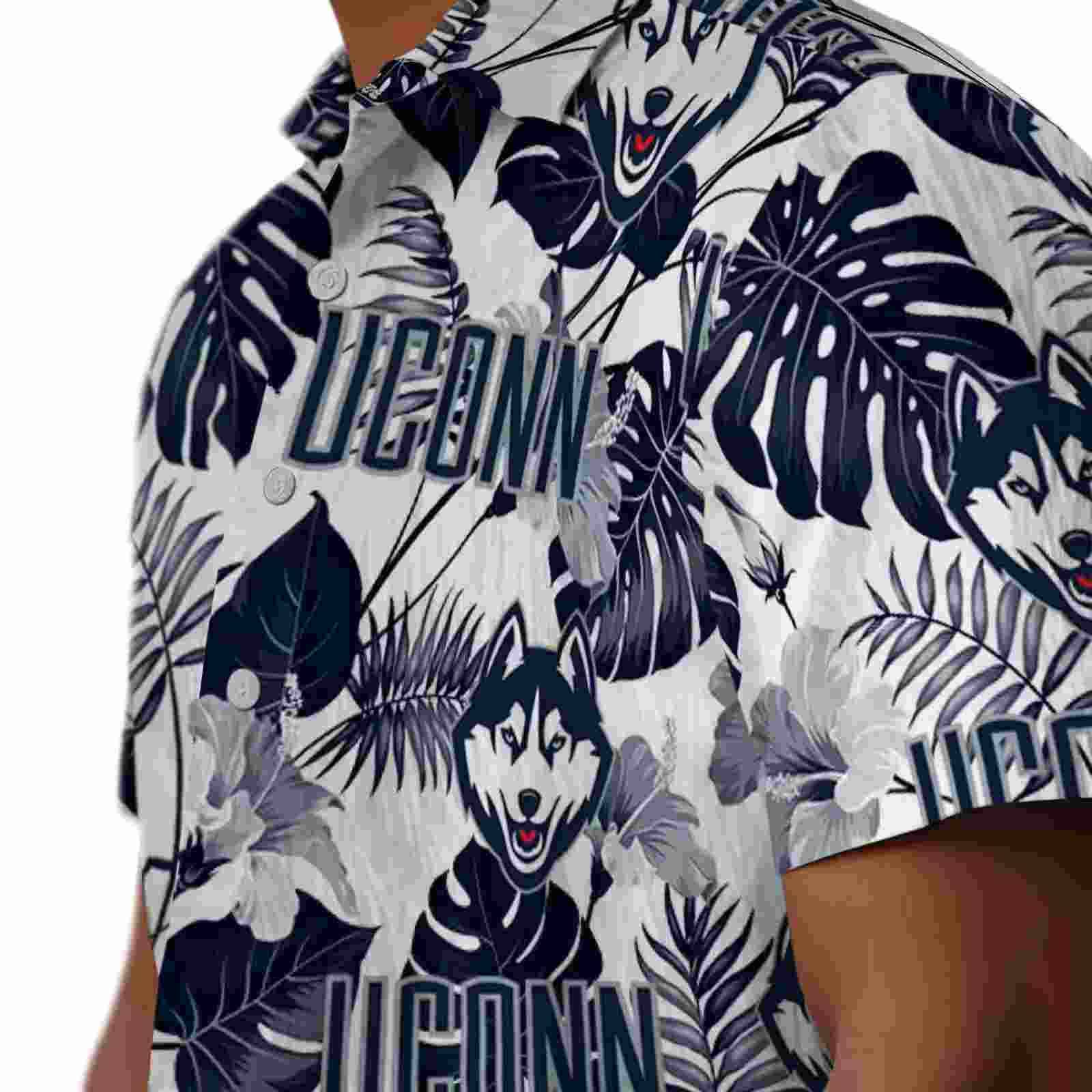 uconn huskies tropical plants blue white hawaiian shirt trendy