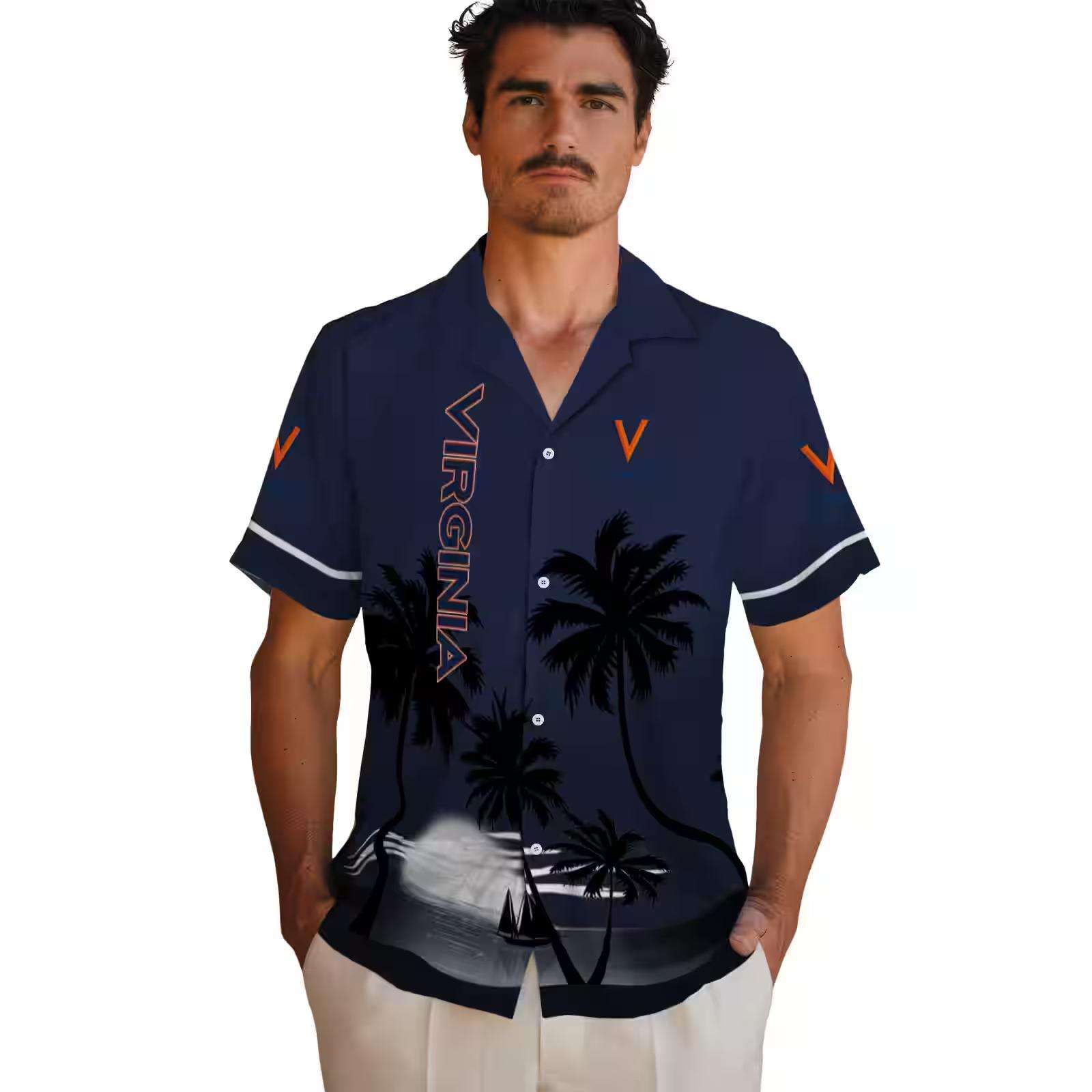 virginia cavaliers beach sunset blue black hawaiian shirt fashion forward