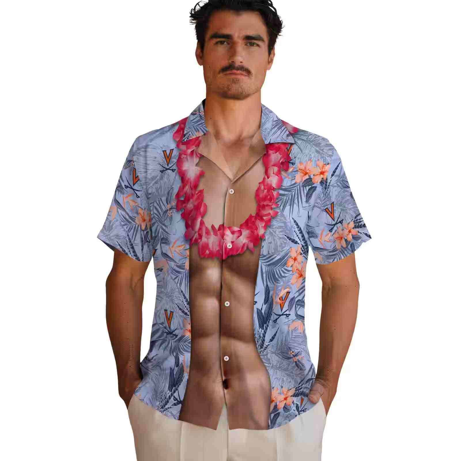 virginia cavaliers chest illusion blue hawaiian shirt fashion forward