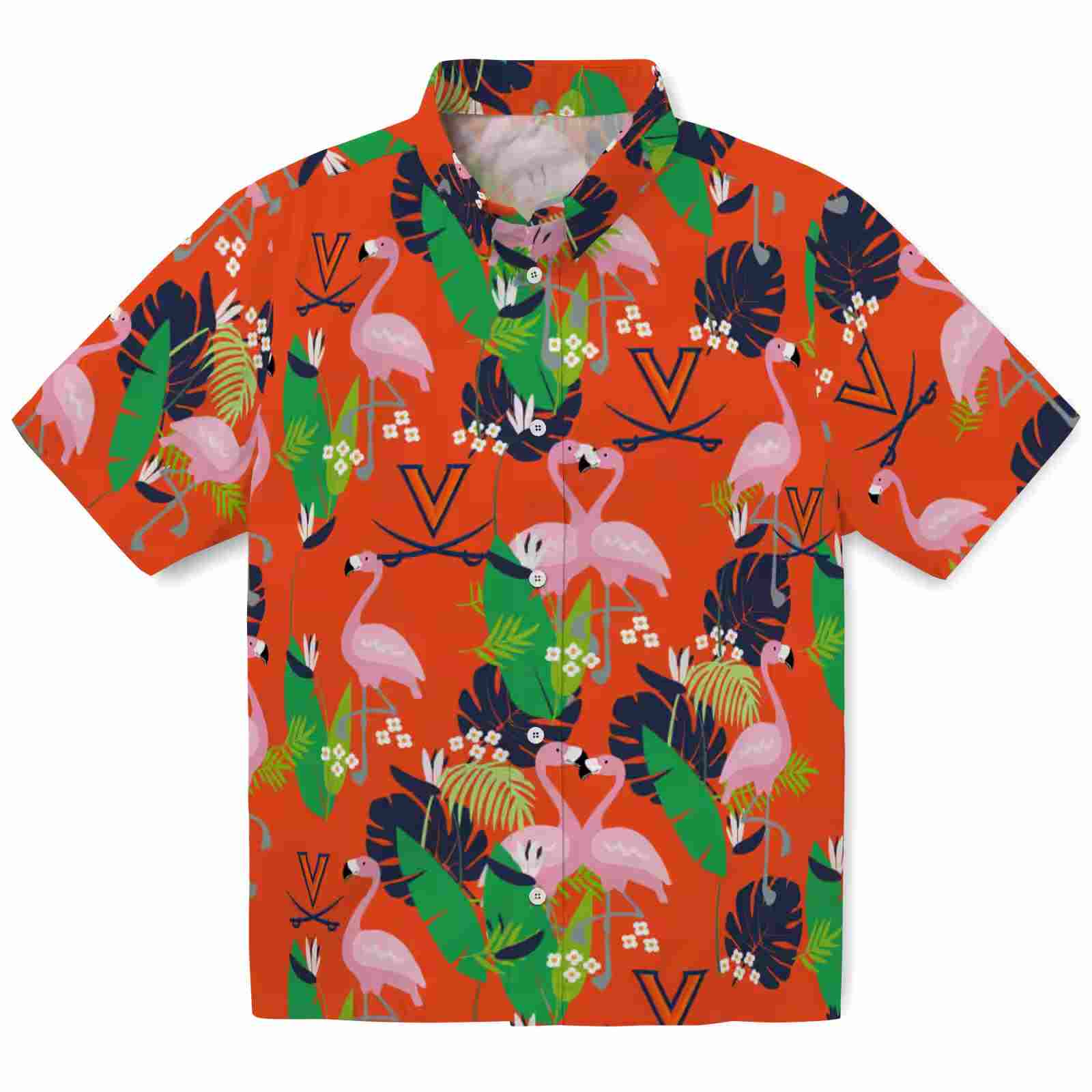 Virginia Cavaliers Flamingo Foliage Blue Green Hawaiian Shirt