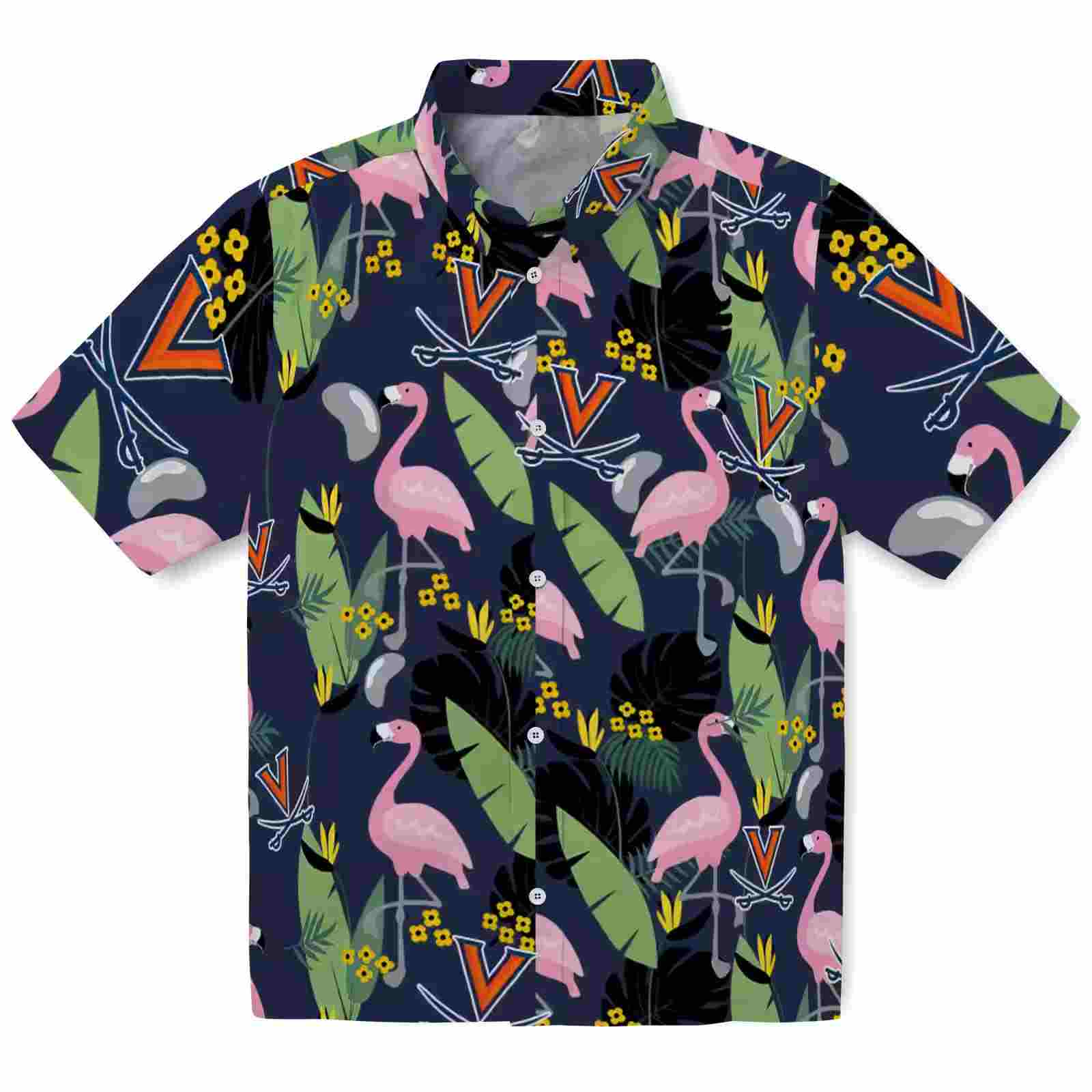 Virginia Cavaliers Flamingo Leaves Blue Hawaiian Shirt