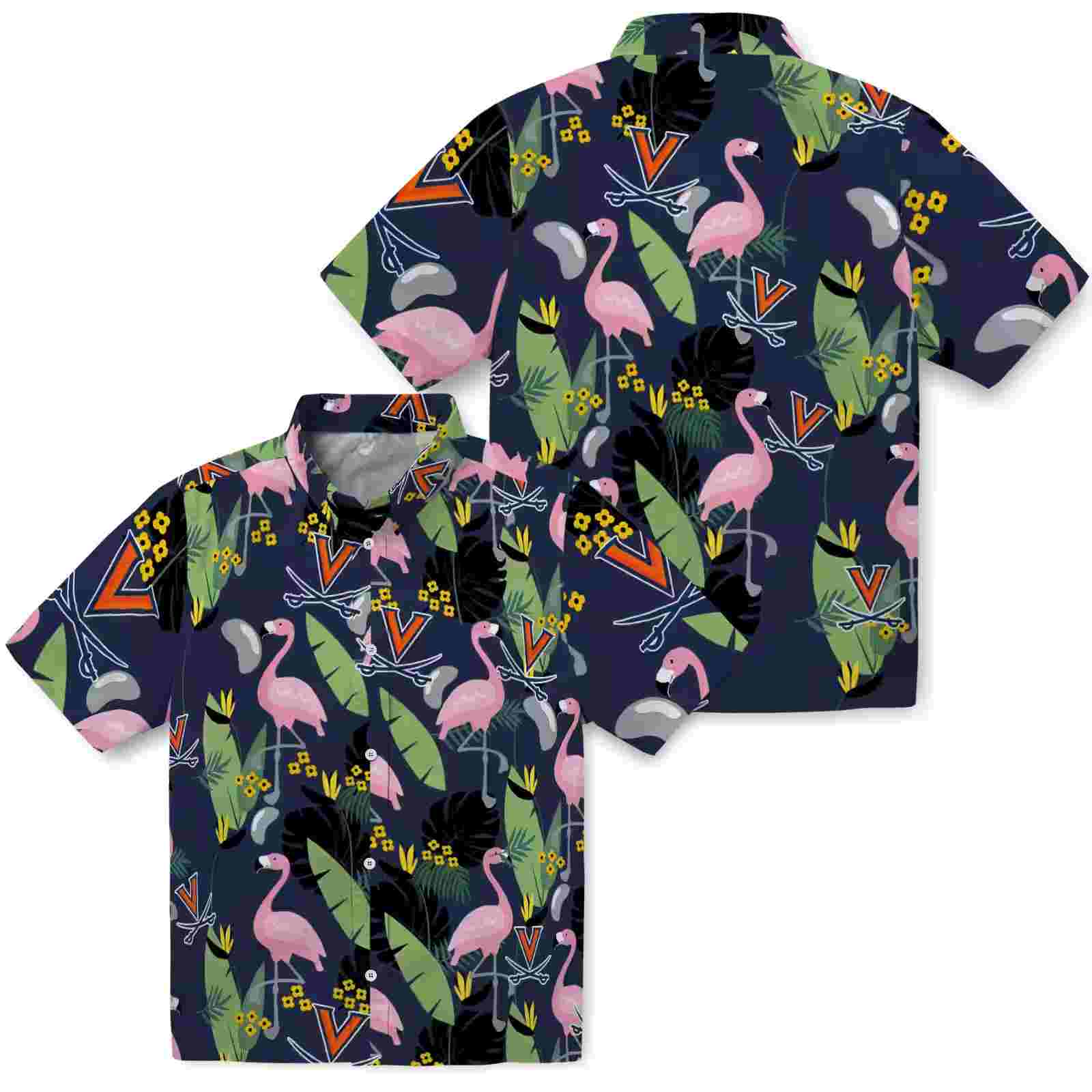 virginia cavaliers flamingo leaves blue hawaiian shirt high quality