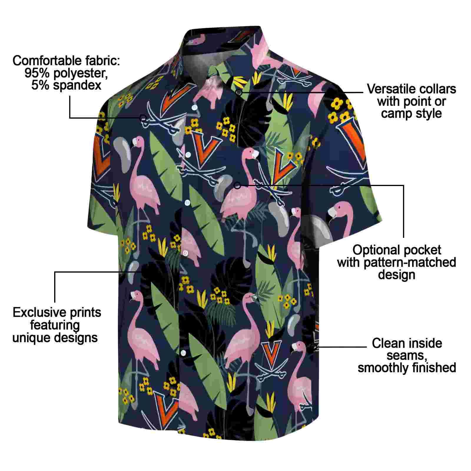 virginia cavaliers flamingo leaves blue hawaiian shirt new arrival