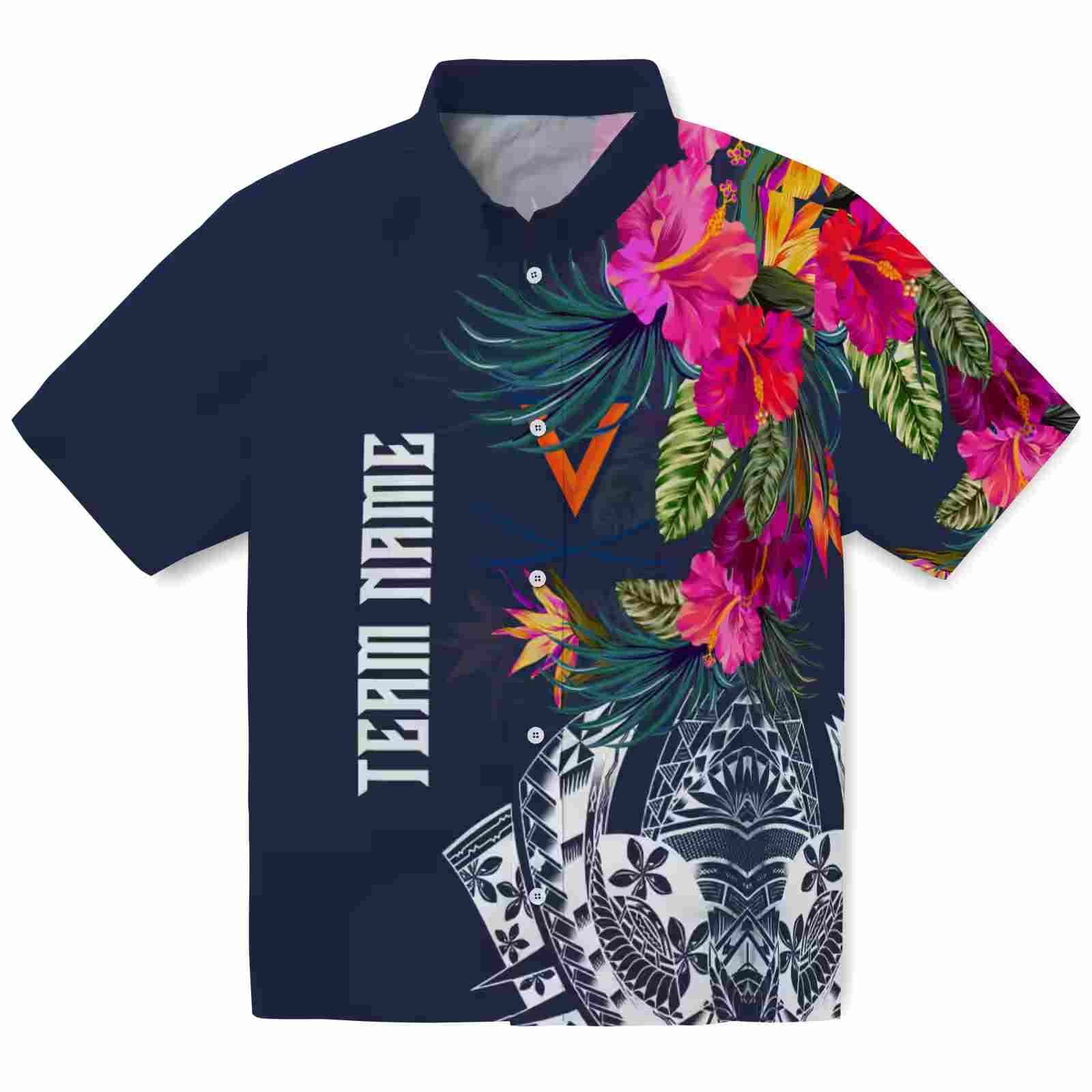 Virginia Cavaliers Floral Polynesian Blue Hawaiian Shirt