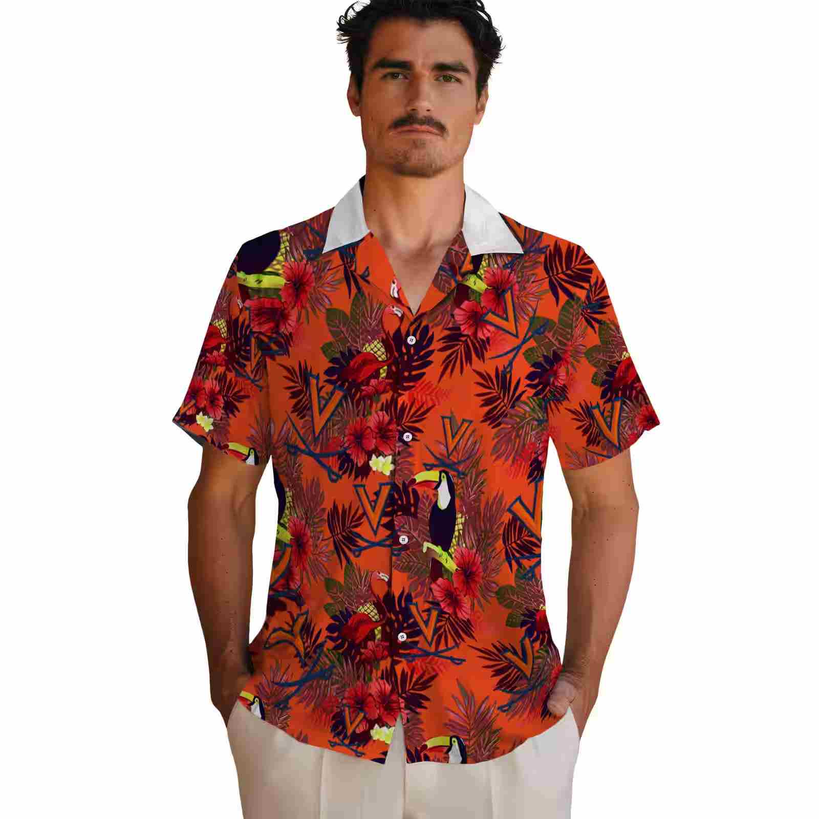 virginia cavaliers floral toucan blue red hawaiian shirt fashion forward