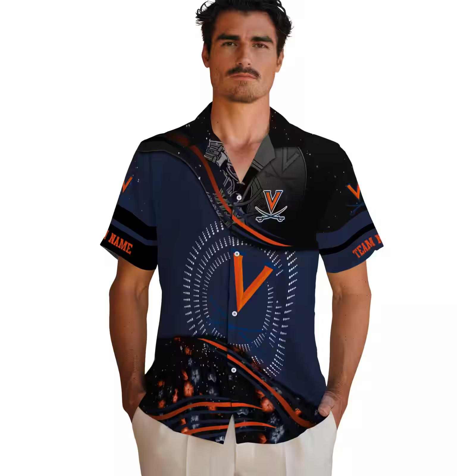 virginia cavaliers football wave blue black hawaiian shirt fashion forward