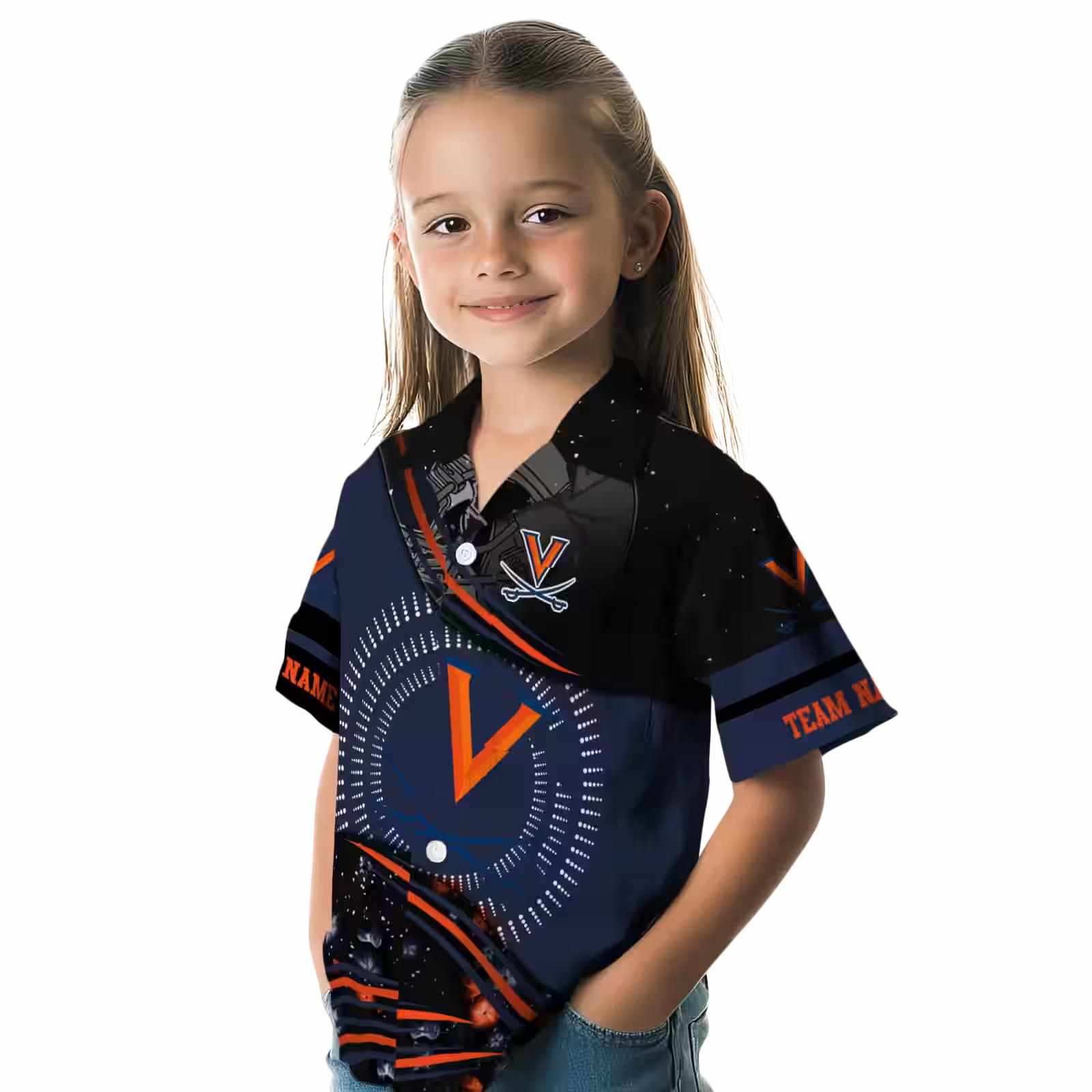 virginia cavaliers football wave blue black hawaiian shirt premium grade