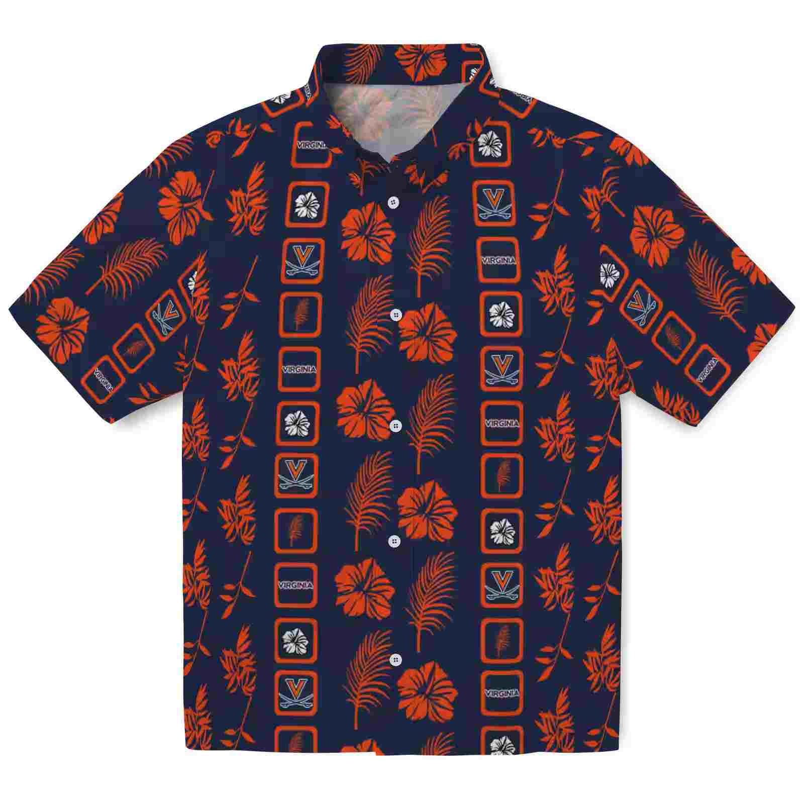 Virginia Cavaliers Framed Floral Blue Hawaiian Shirt