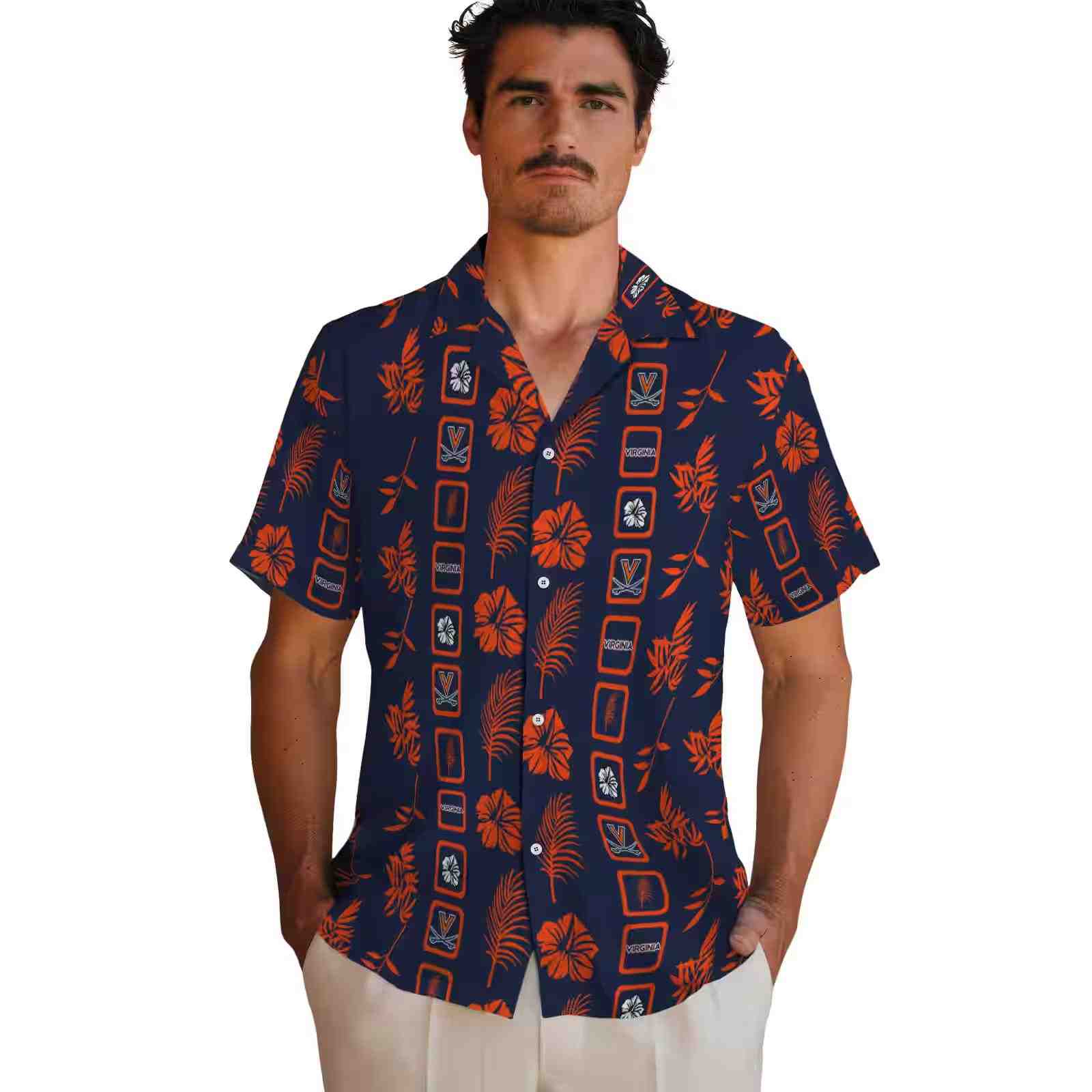 virginia cavaliers framed floral blue hawaiian shirt fashion forward