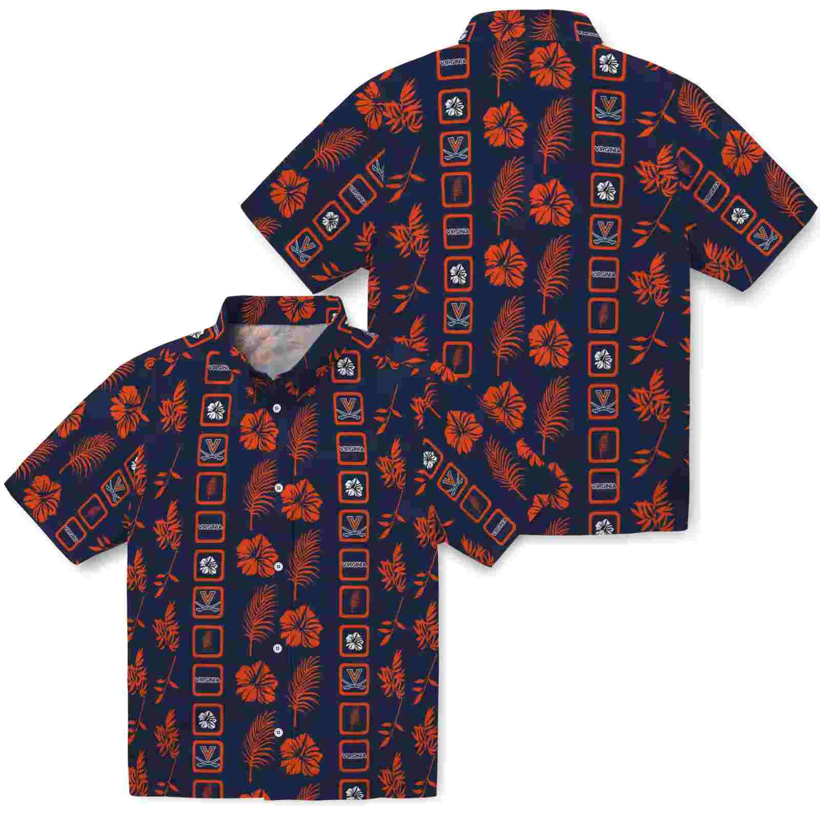 virginia cavaliers framed floral blue hawaiian shirt high quality