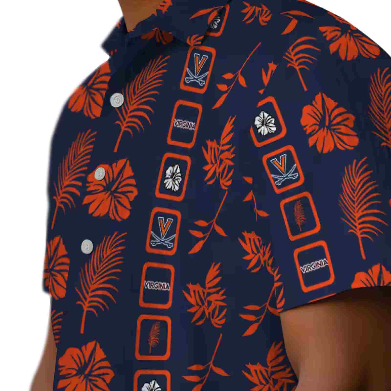 virginia cavaliers framed floral blue hawaiian shirt trendy