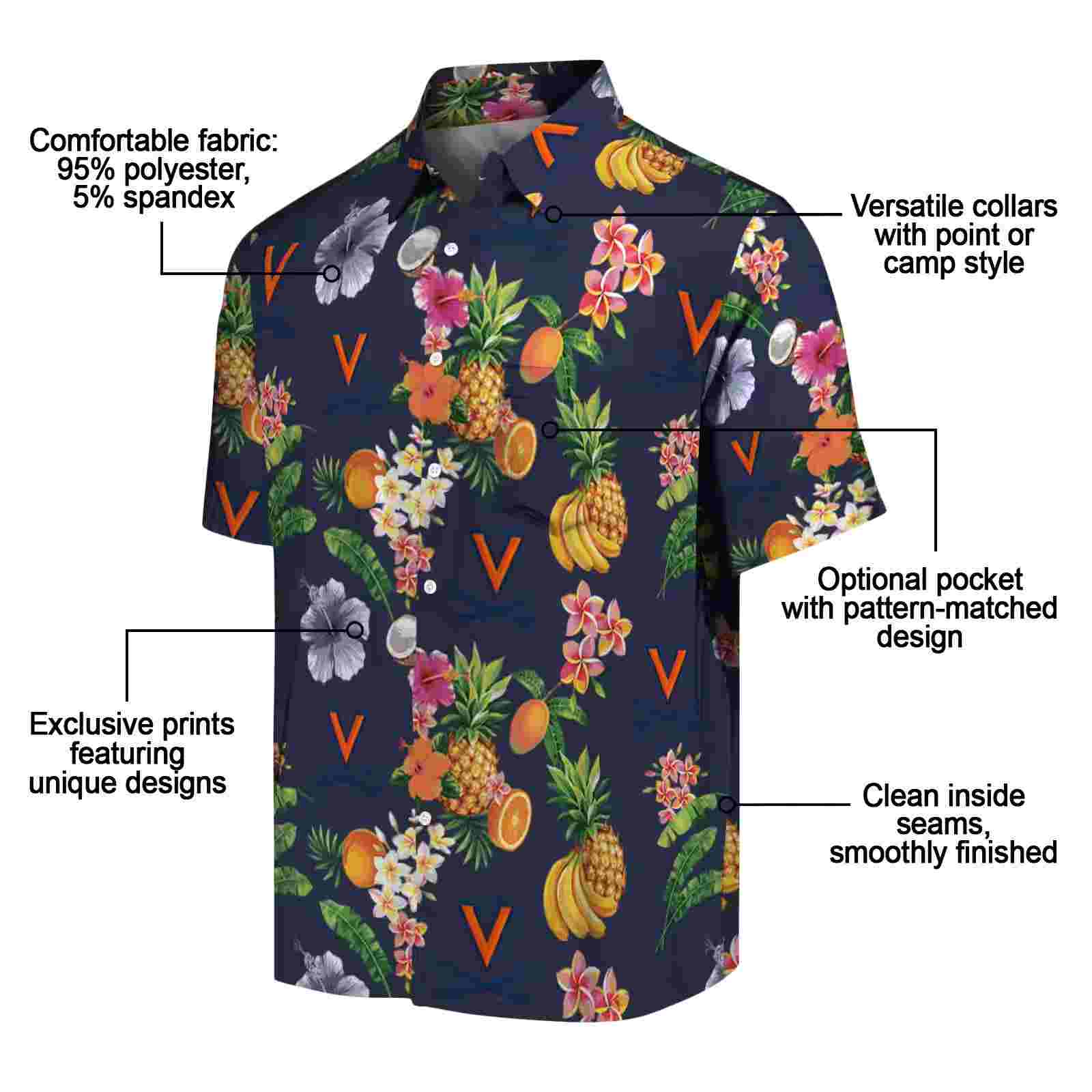 virginia cavaliers hibiscus and fruit navy blue hawaiian shirt new arrival