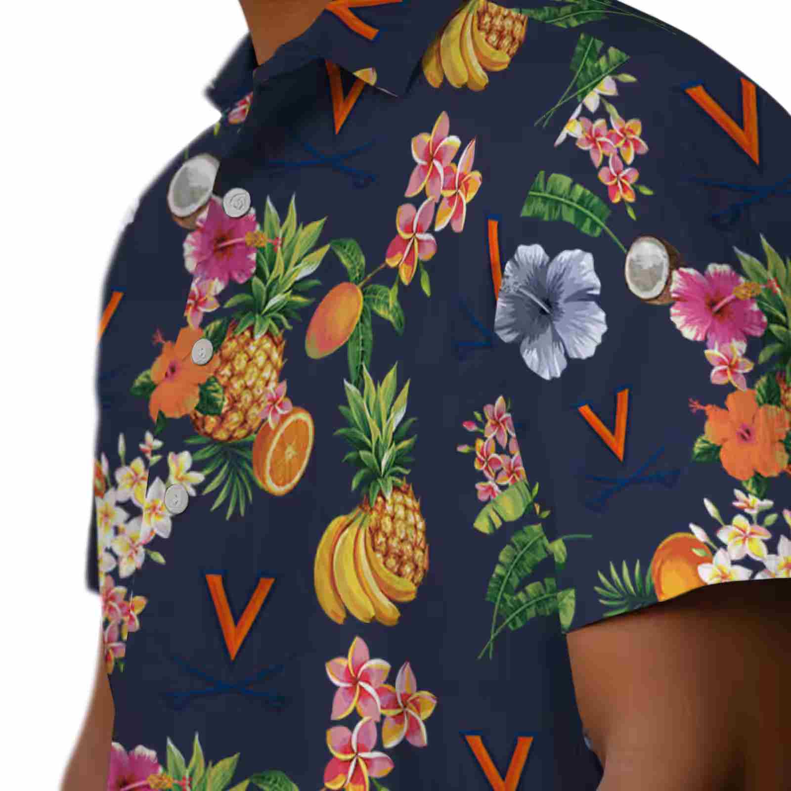 virginia cavaliers hibiscus and fruit navy blue hawaiian shirt trendy