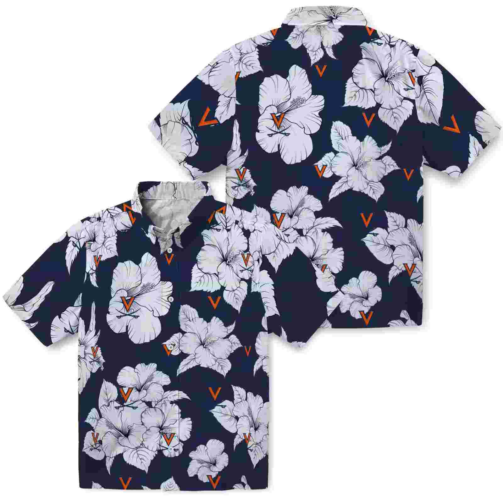 virginia cavaliers hibiscus blooms blue white hawaiian shirt high quality