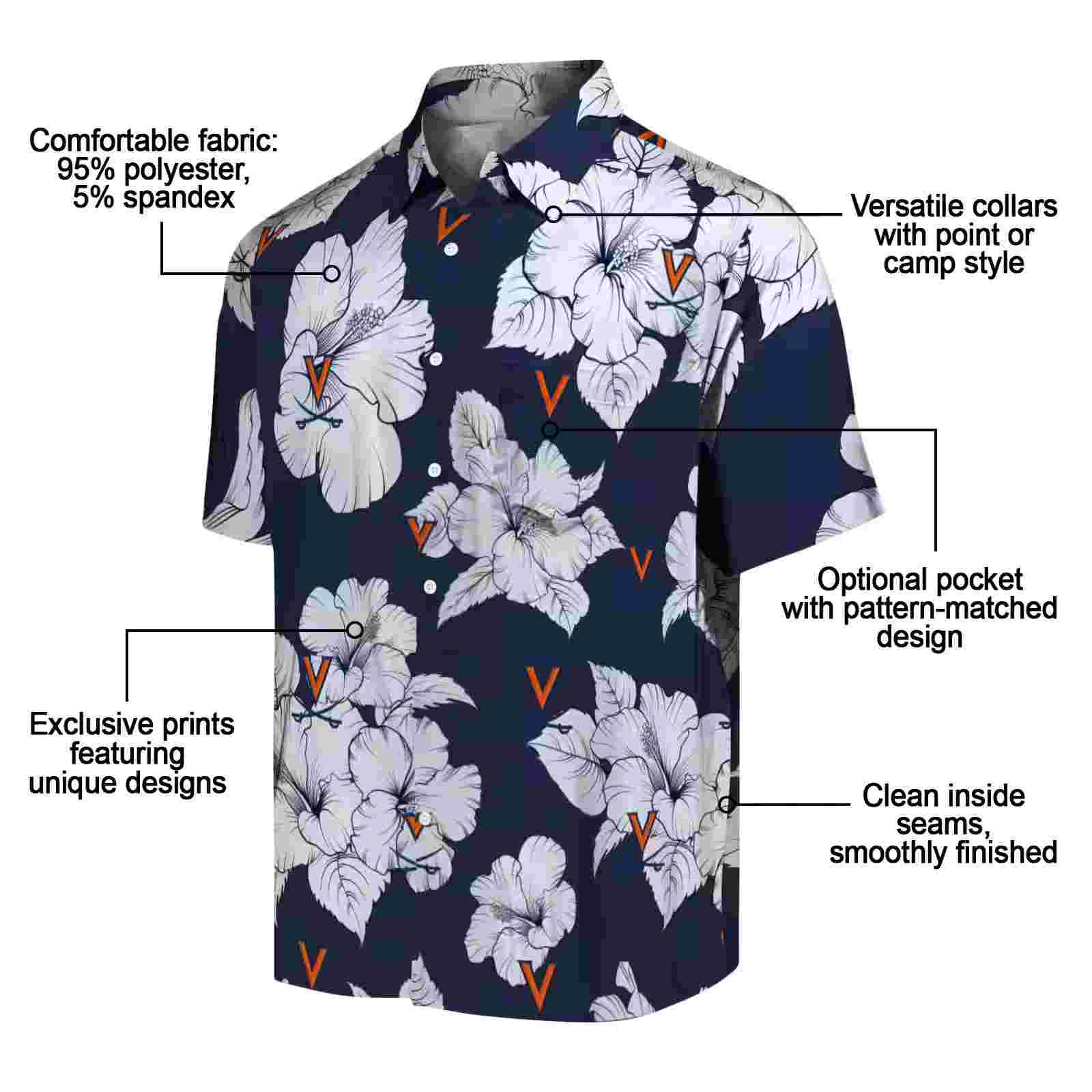 virginia cavaliers hibiscus blooms blue white hawaiian shirt new arrival