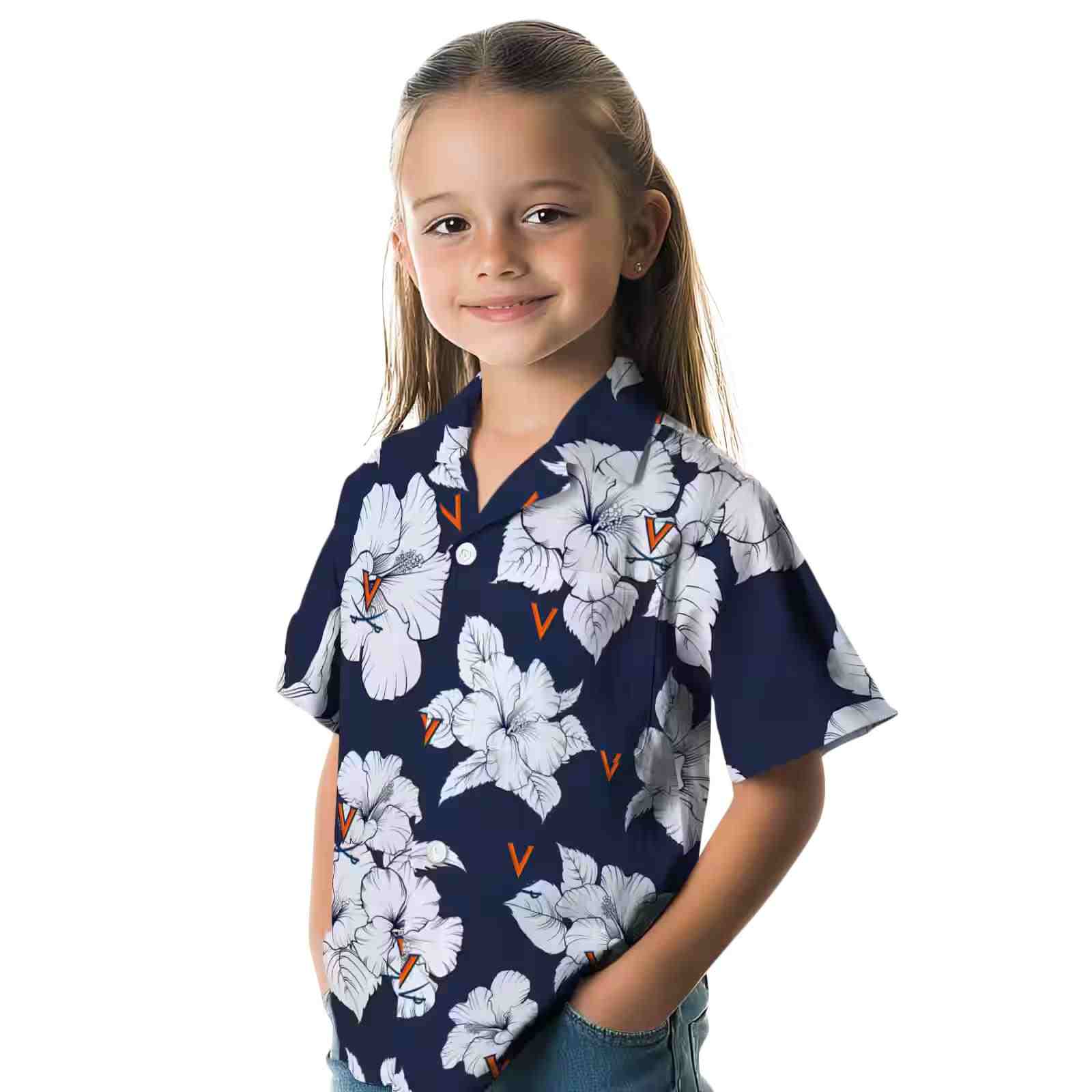 virginia cavaliers hibiscus blooms blue white hawaiian shirt premium grade