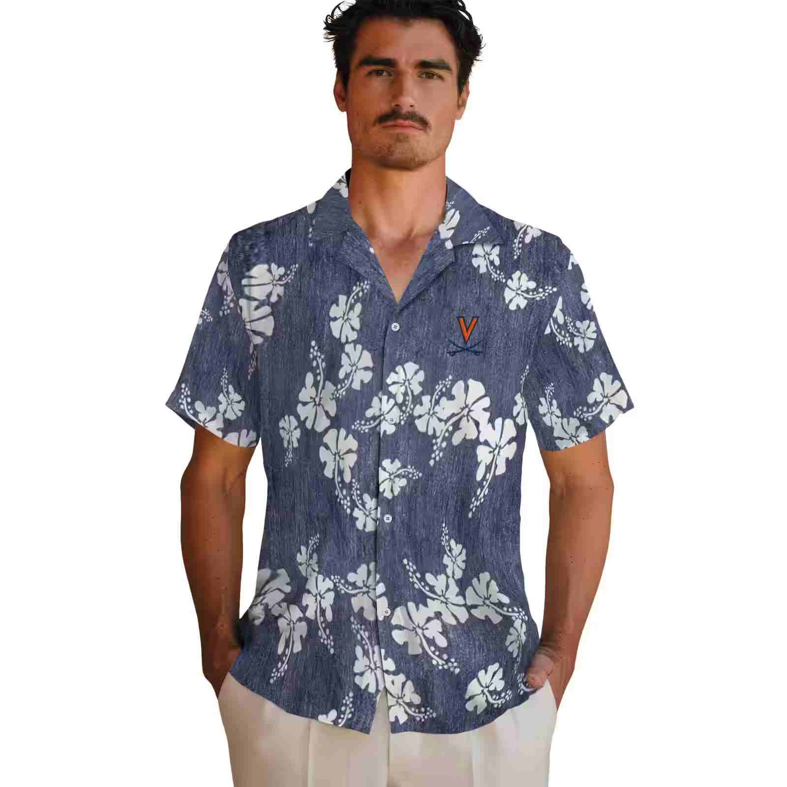 virginia cavaliers hibiscus clusters blue hawaiian shirt fashion forward