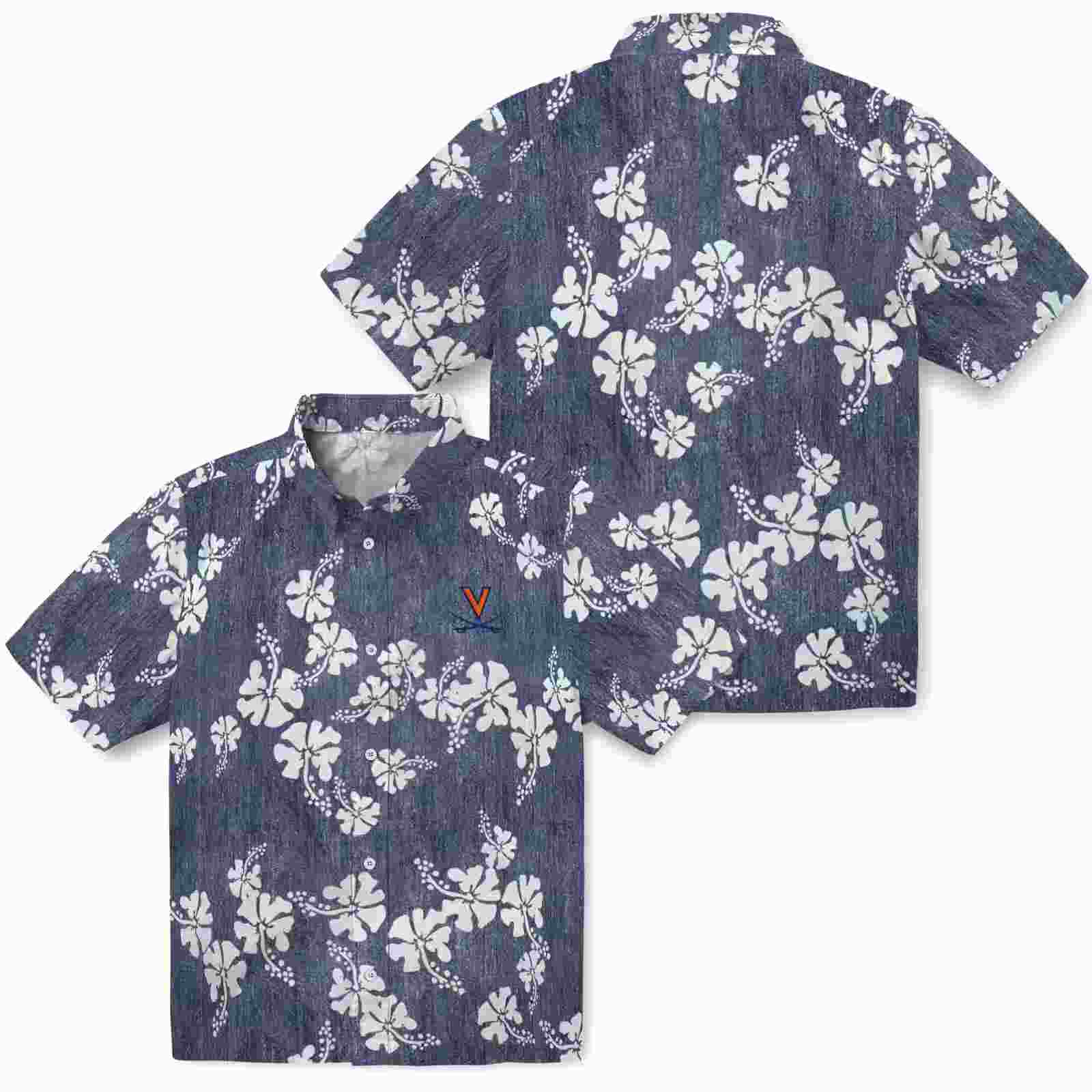 virginia cavaliers hibiscus clusters blue hawaiian shirt high quality