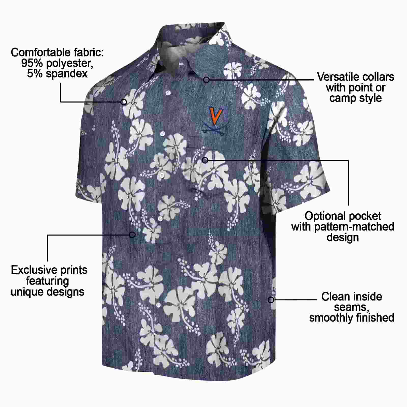 virginia cavaliers hibiscus clusters blue hawaiian shirt new arrival